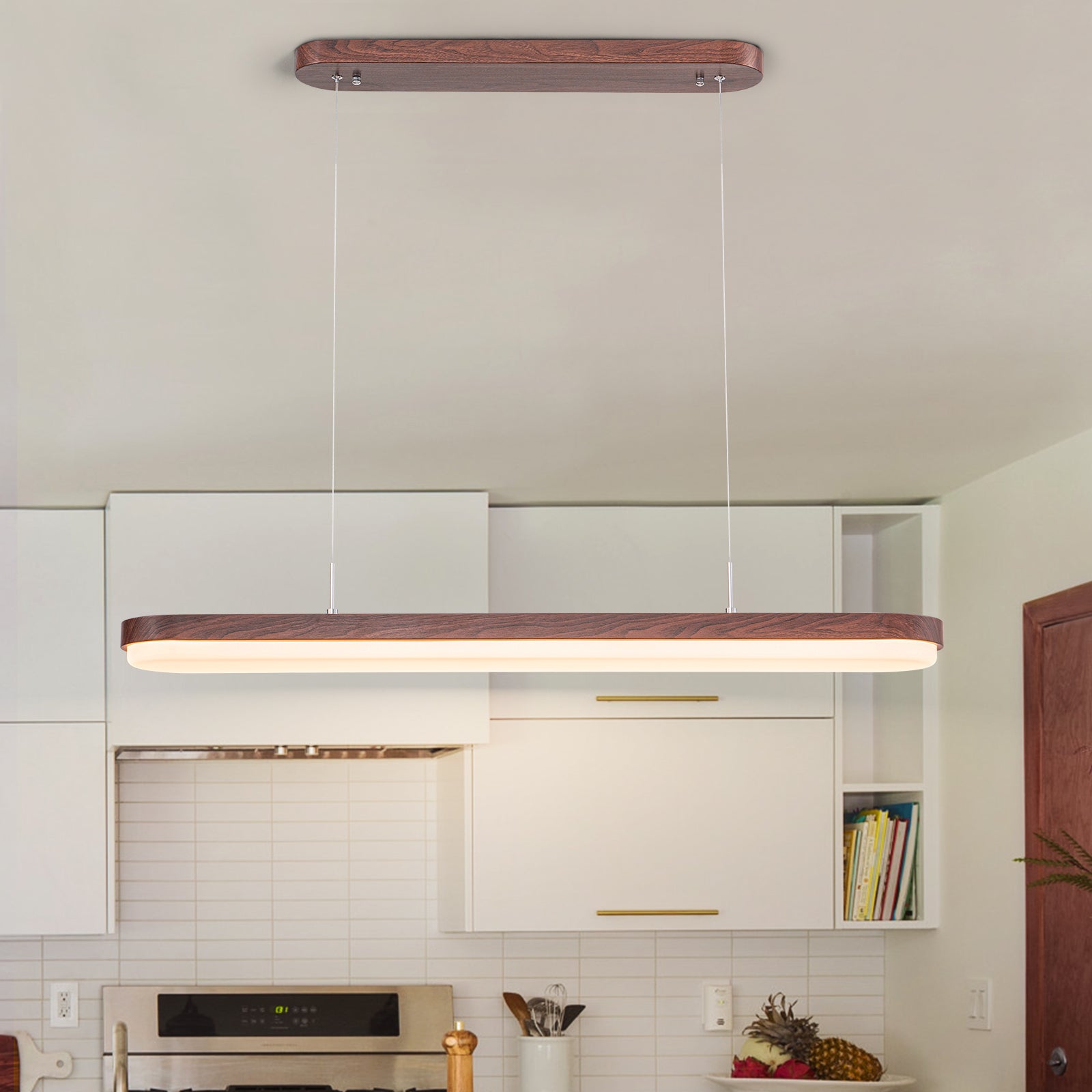 Glowlings 1-Light Modern 39"Wide DIP Switch Dimmable LED Linear Wood Pendant Light