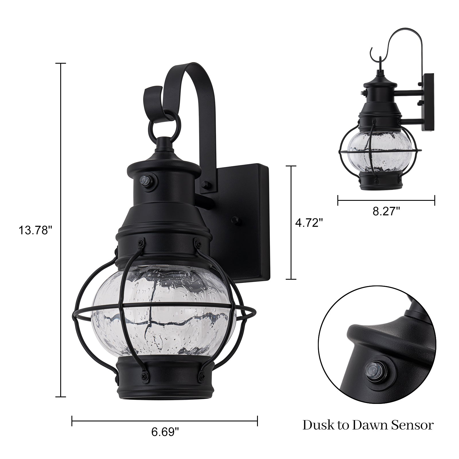 Glowlings 1-flammige, moderne 14" hohe LED-Außenwandleuchte mit gesätem Glas von der Dämmerung bis zum Morgengrauen