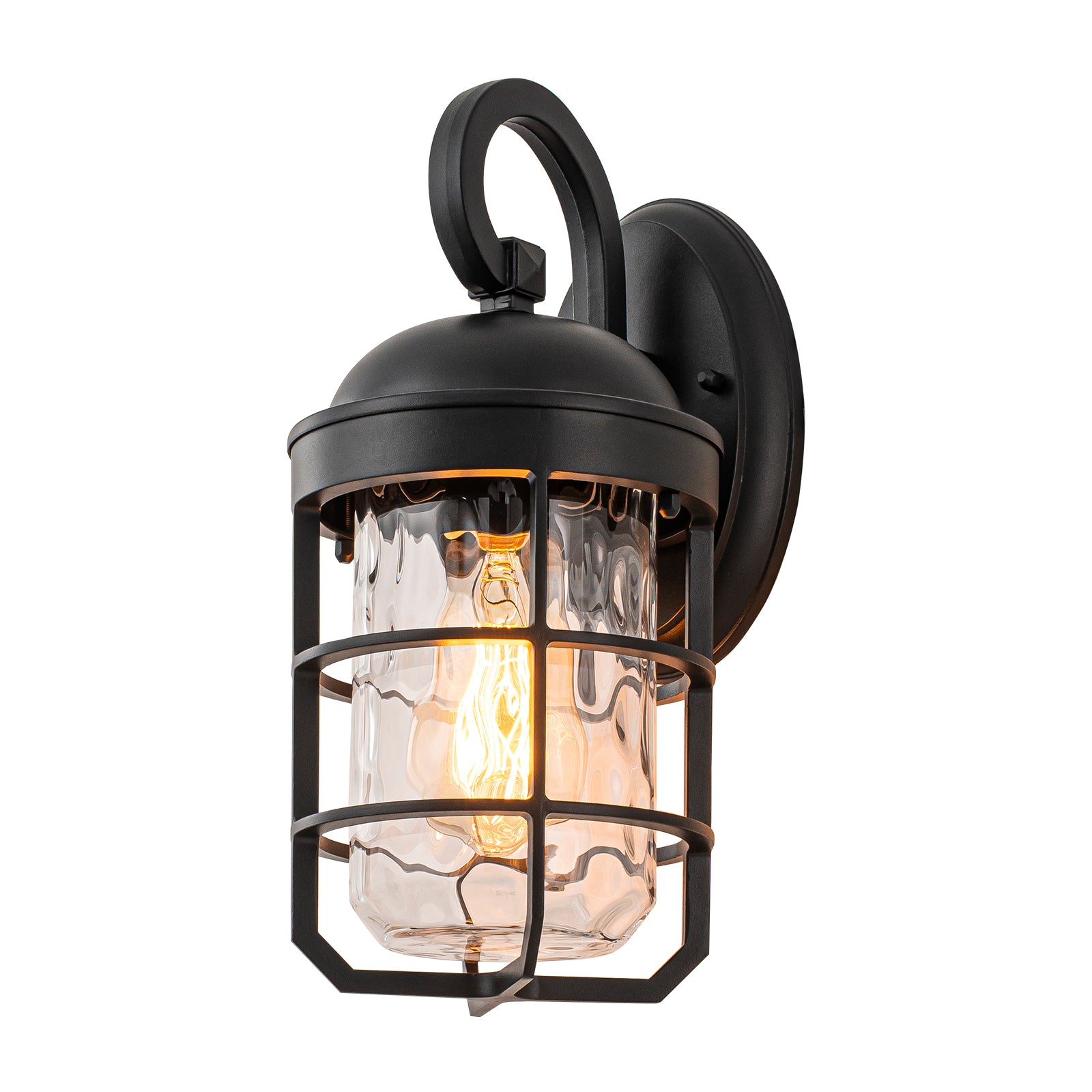 Glowlings 1-Light Modern Farmhouse 13"High IP44 Black Outdoor Wall Sconce with Water Glass Shade