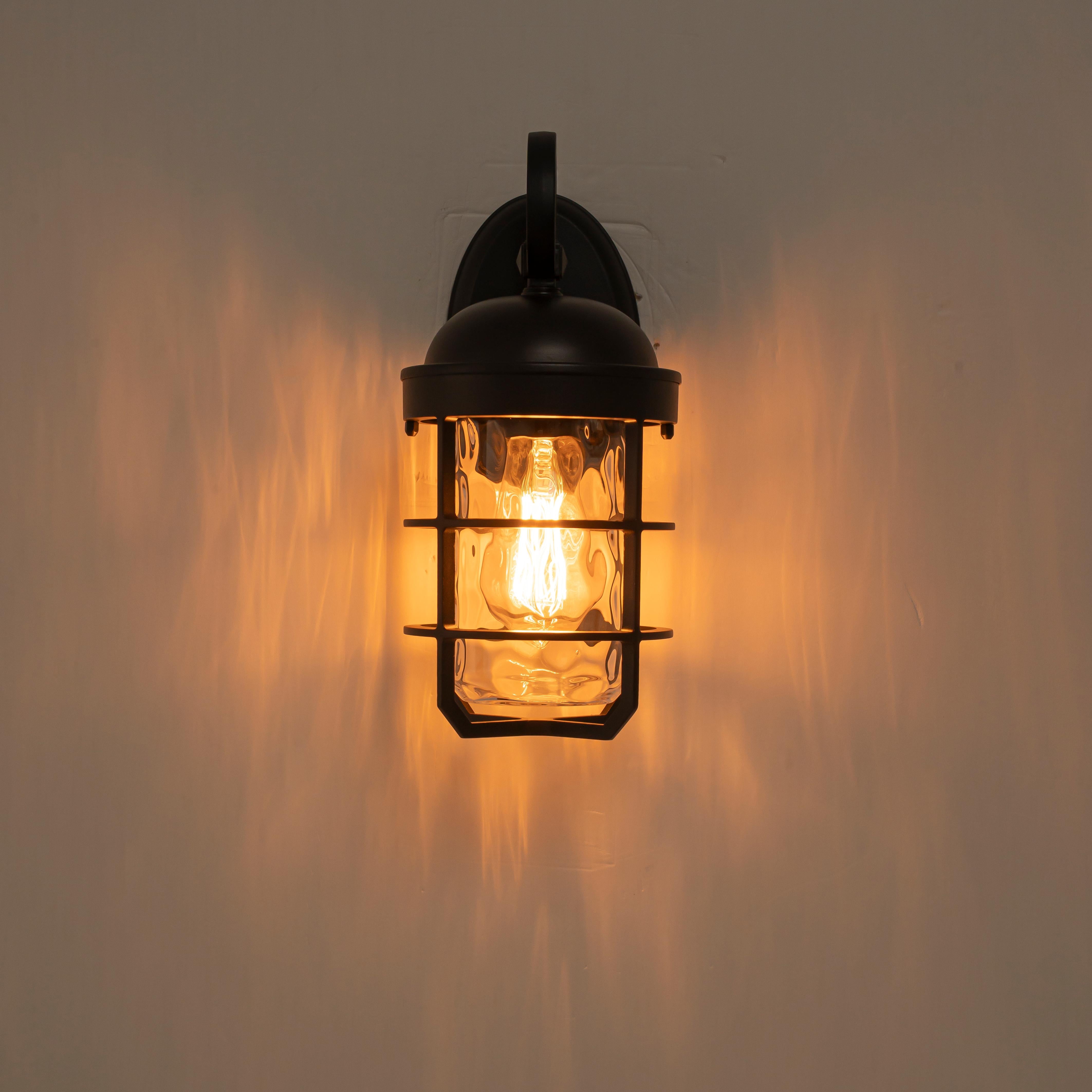 Glowlings 1-Light Modern Farmhouse 13"High IP44 Black Outdoor Wall Sconce with Water Glass Shade