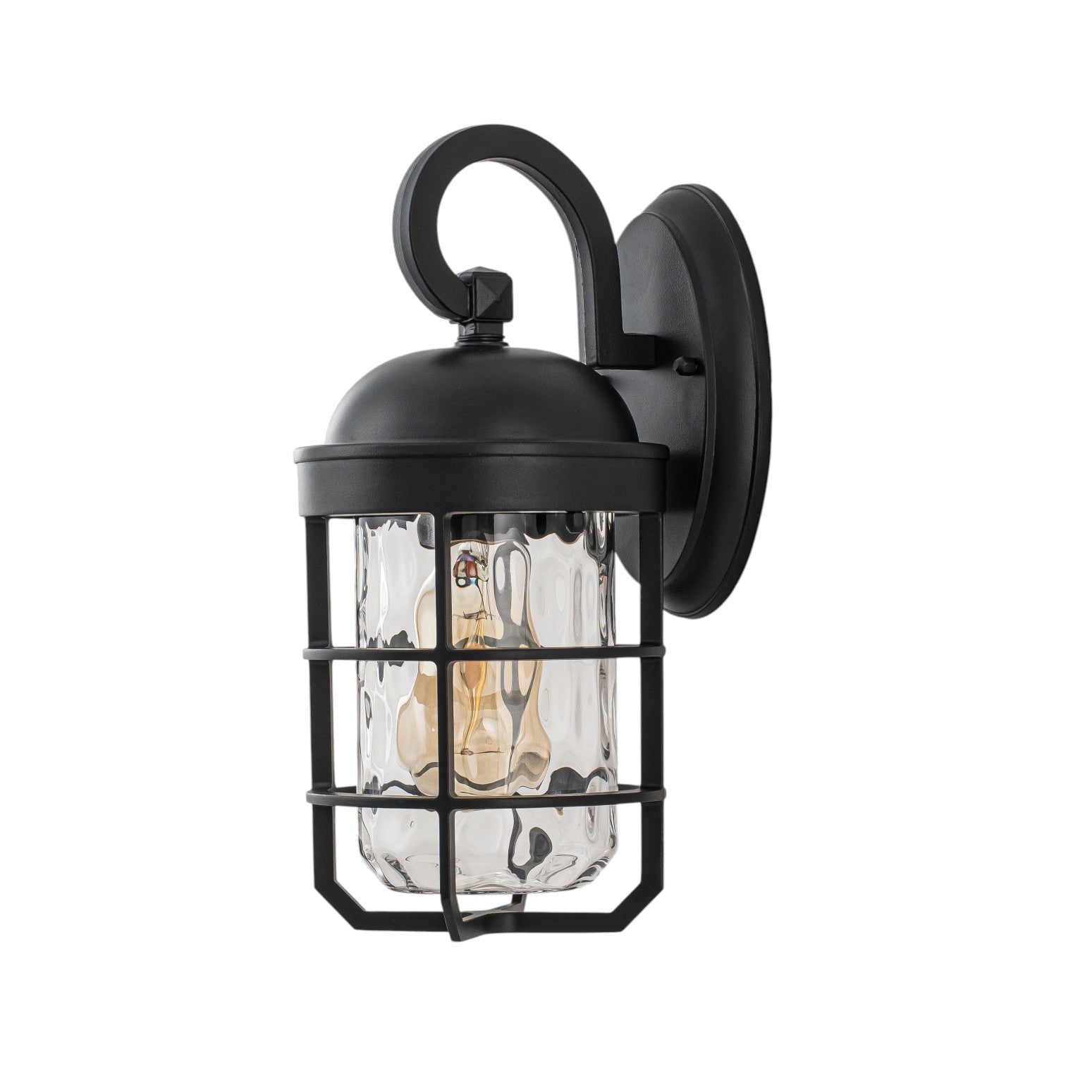 Glowlings 1-Light Modern Farmhouse 13"High IP44 Black Outdoor Wall Sconce with Water Glass Shade