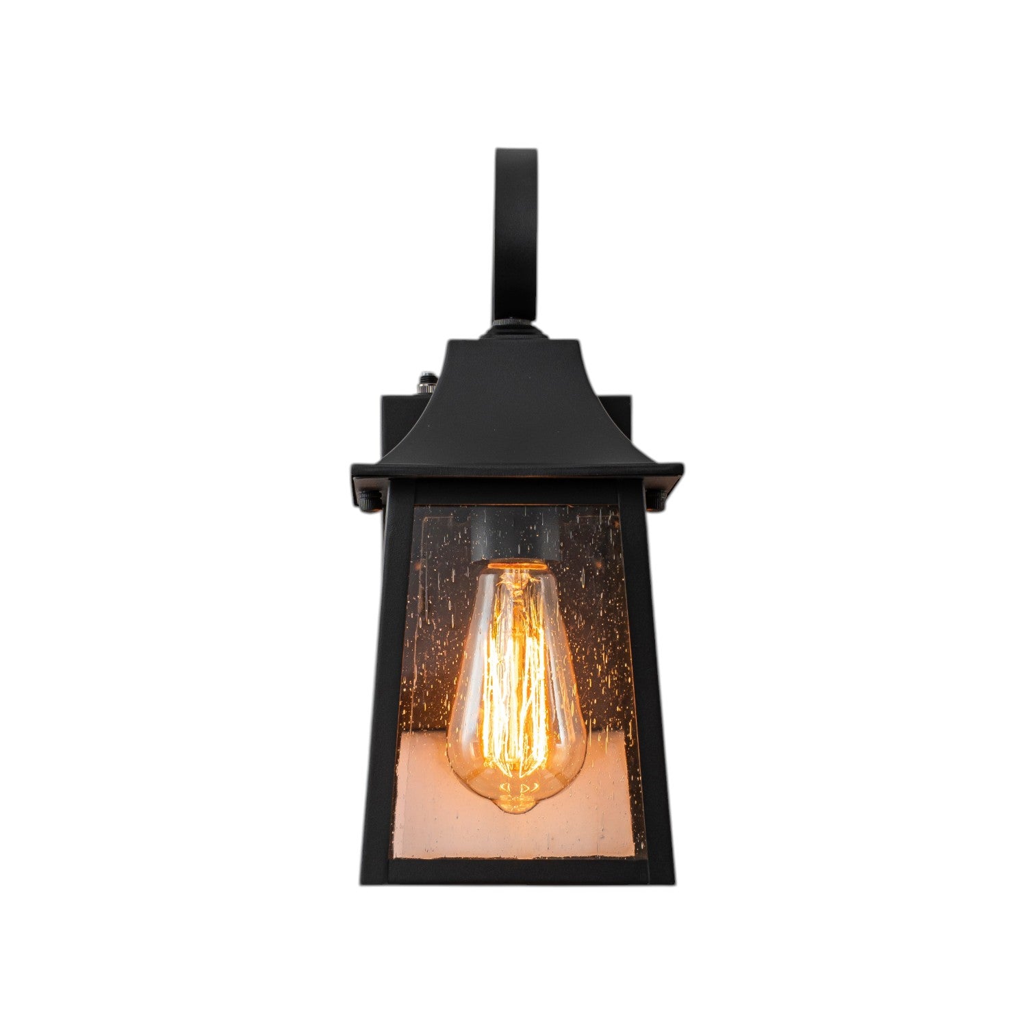 Glowlings 1-Light Modern Farmhouse 13"High IP23 Matte Black Seeded Glass Lantern Outdoor Wall Sconce