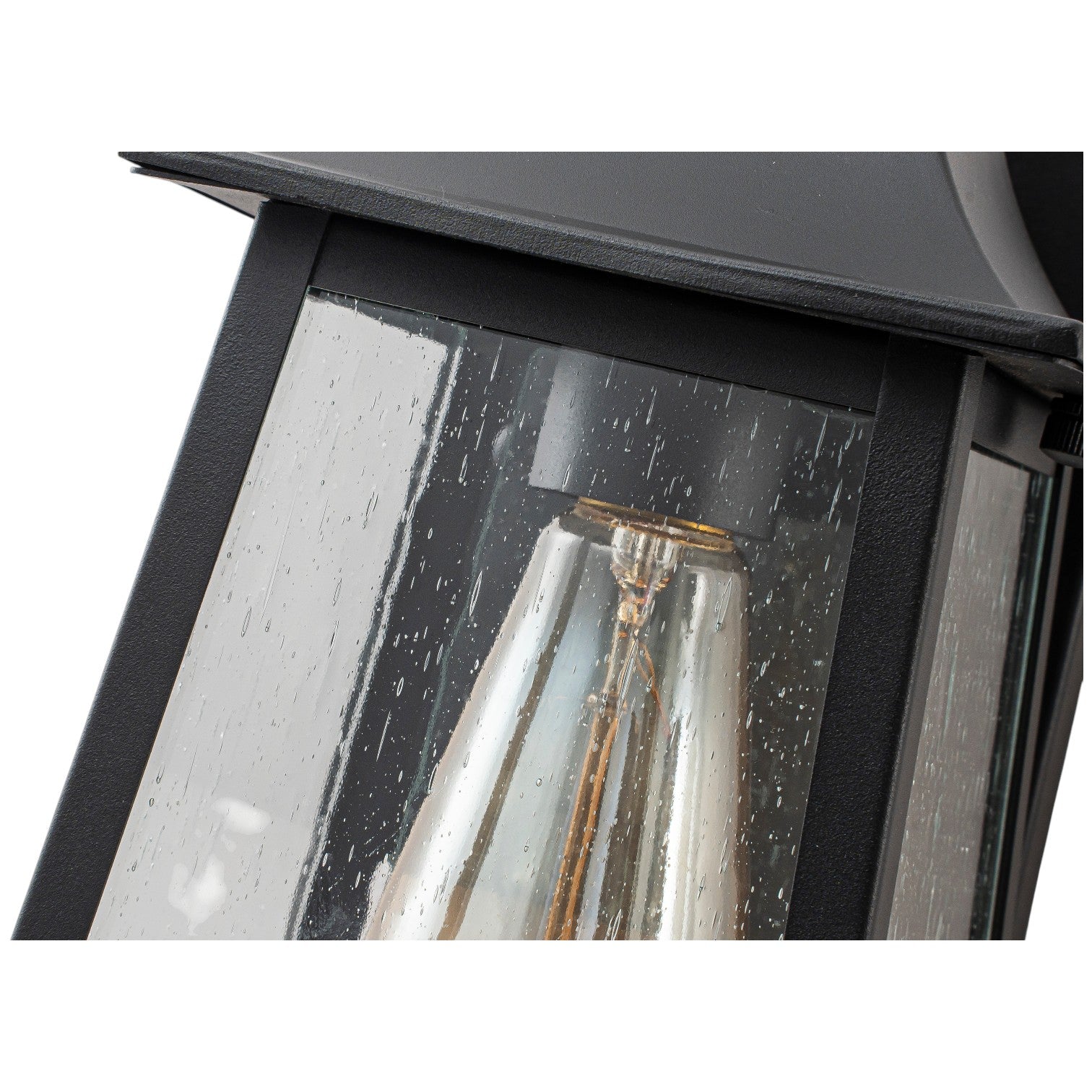 Glowlings 1-Light Modern Farmhouse 13"High IP23 Matte Black Seeded Glass Lantern Outdoor Wall Sconce