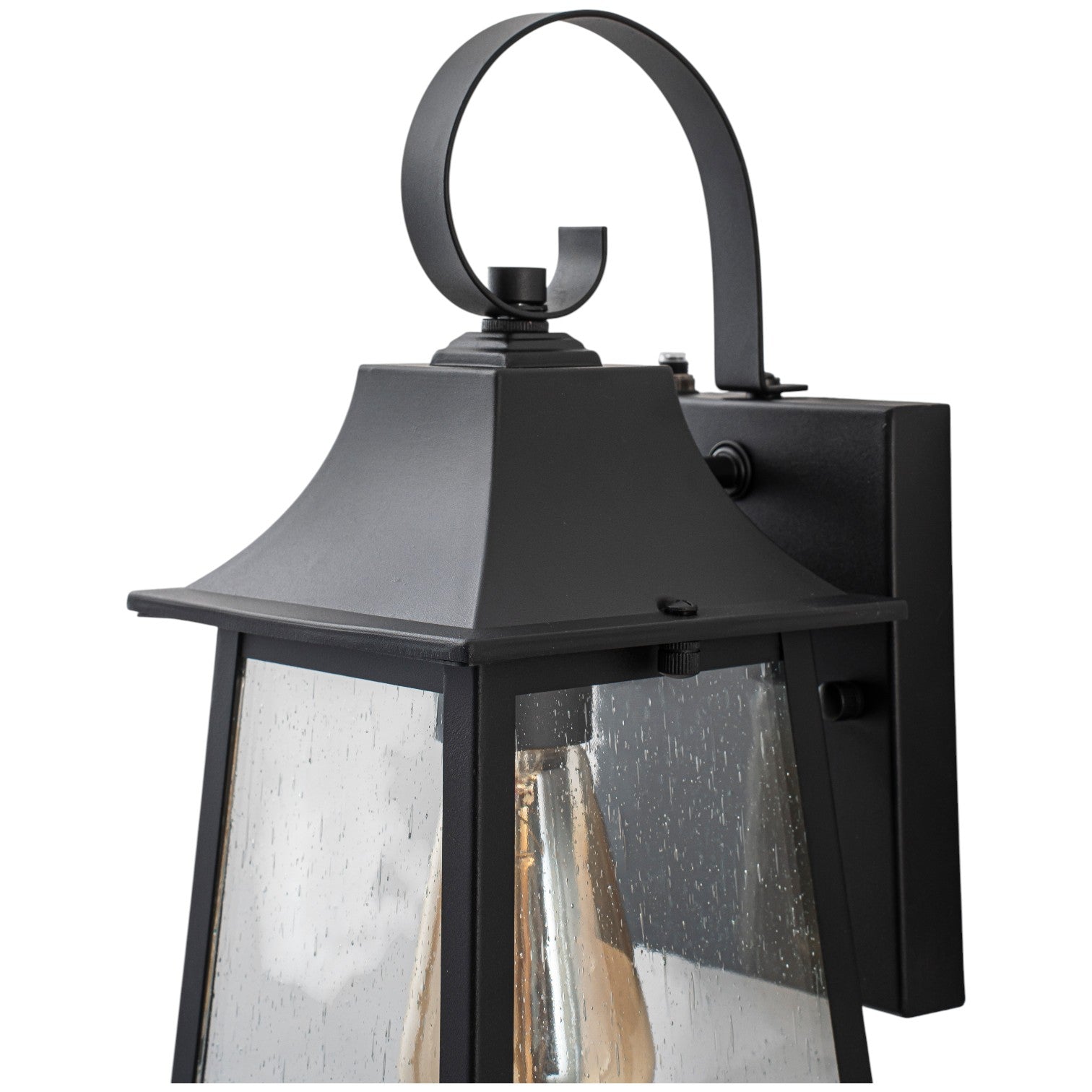 Glowlings 1-Light Modern Farmhouse 13"High IP23 Matte Black Seeded Glass Lantern Outdoor Wall Sconce