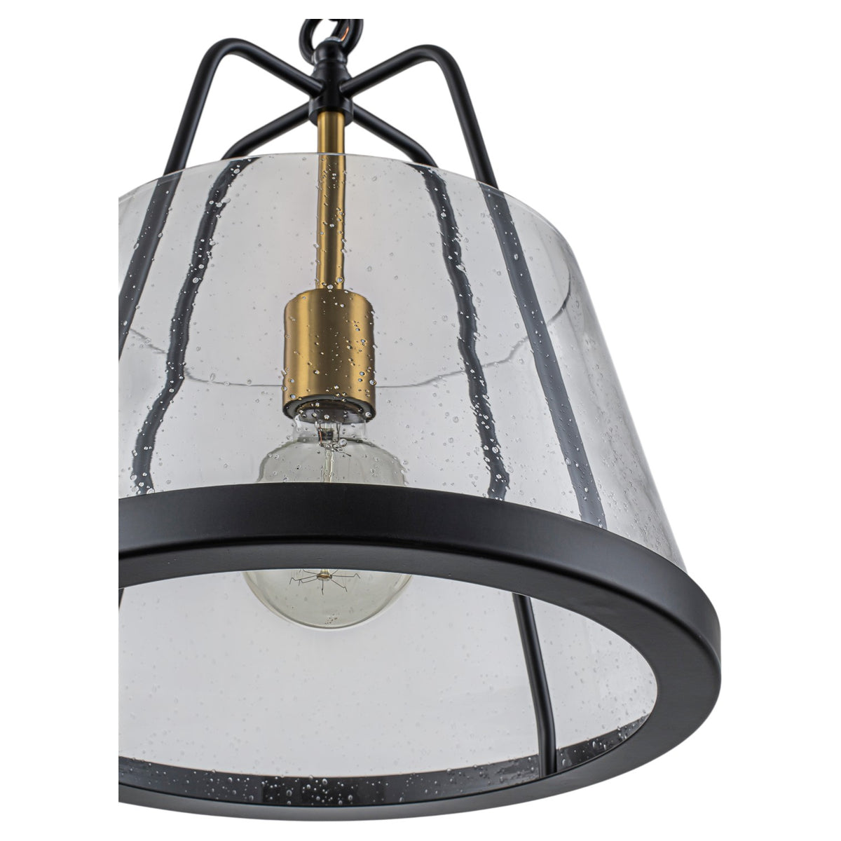 Glowlings 1-Light Modern Farmhouse Pendant Light - Matte Black Hanging Light Fixture with Seeded Glass Shade