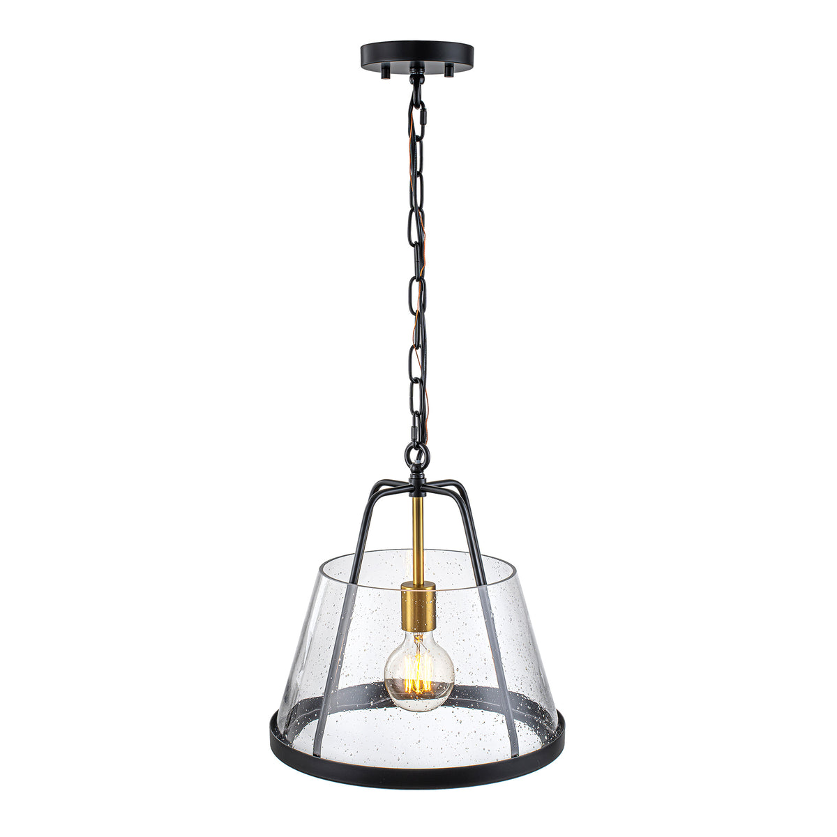 Glowlings 1-Light Modern Farmhouse Pendant Light - Matte Black Hanging Light Fixture with Seeded Glass Shade