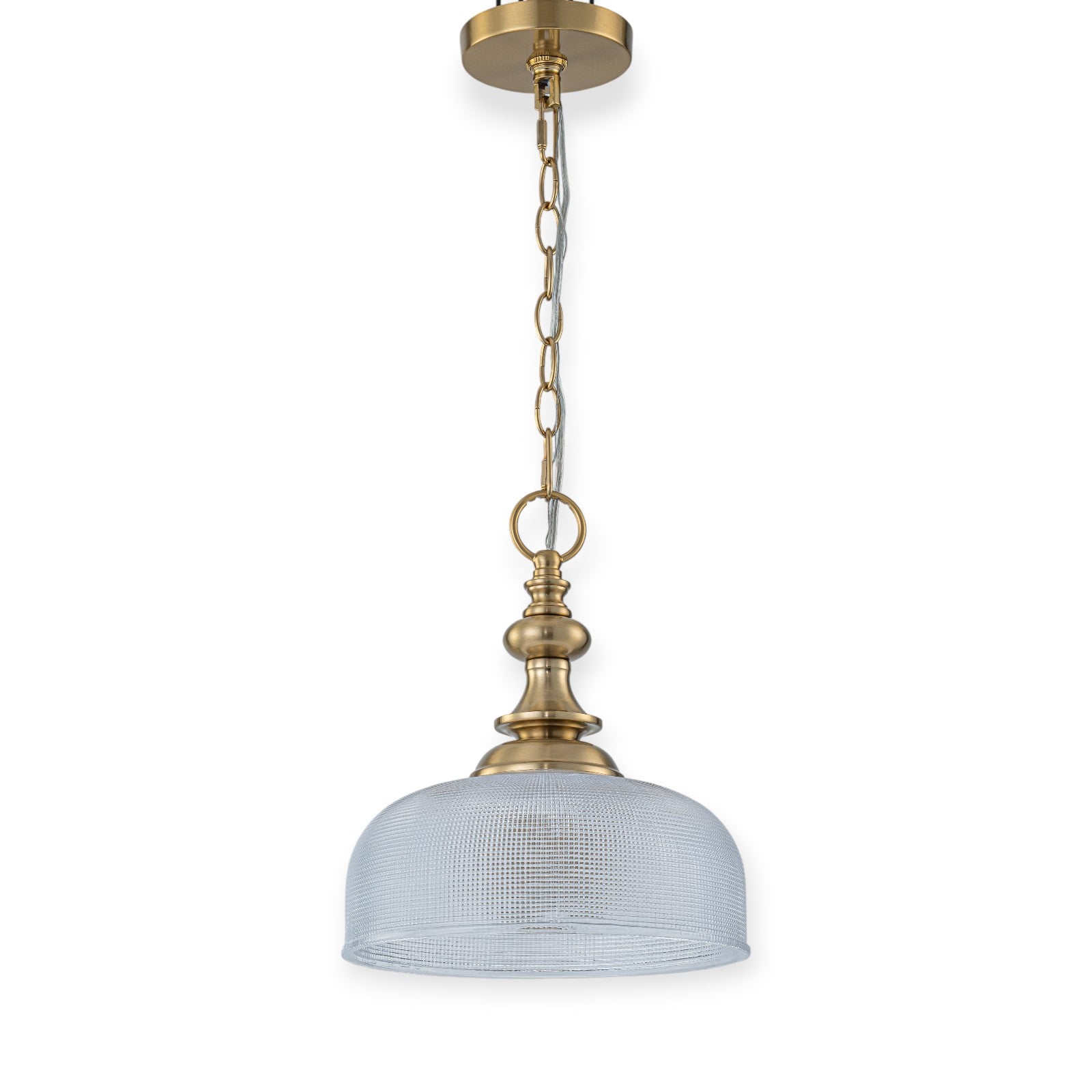 Glowlings 1-Light Modern 11"Wide Gold Prismatic Clear Glass Dome Pendant Light/Semi-Flush Mount