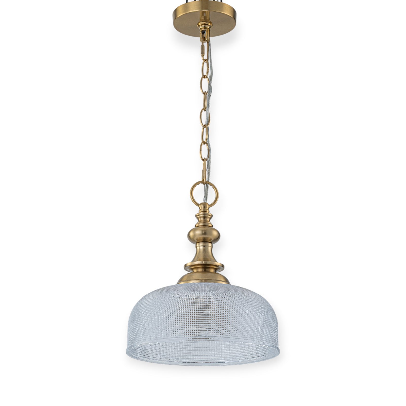 Glowlings 1-Light Modern 11"Wide Gold Prismatic Clear Glass Dome Pendant Light/Semi-Flush Mount