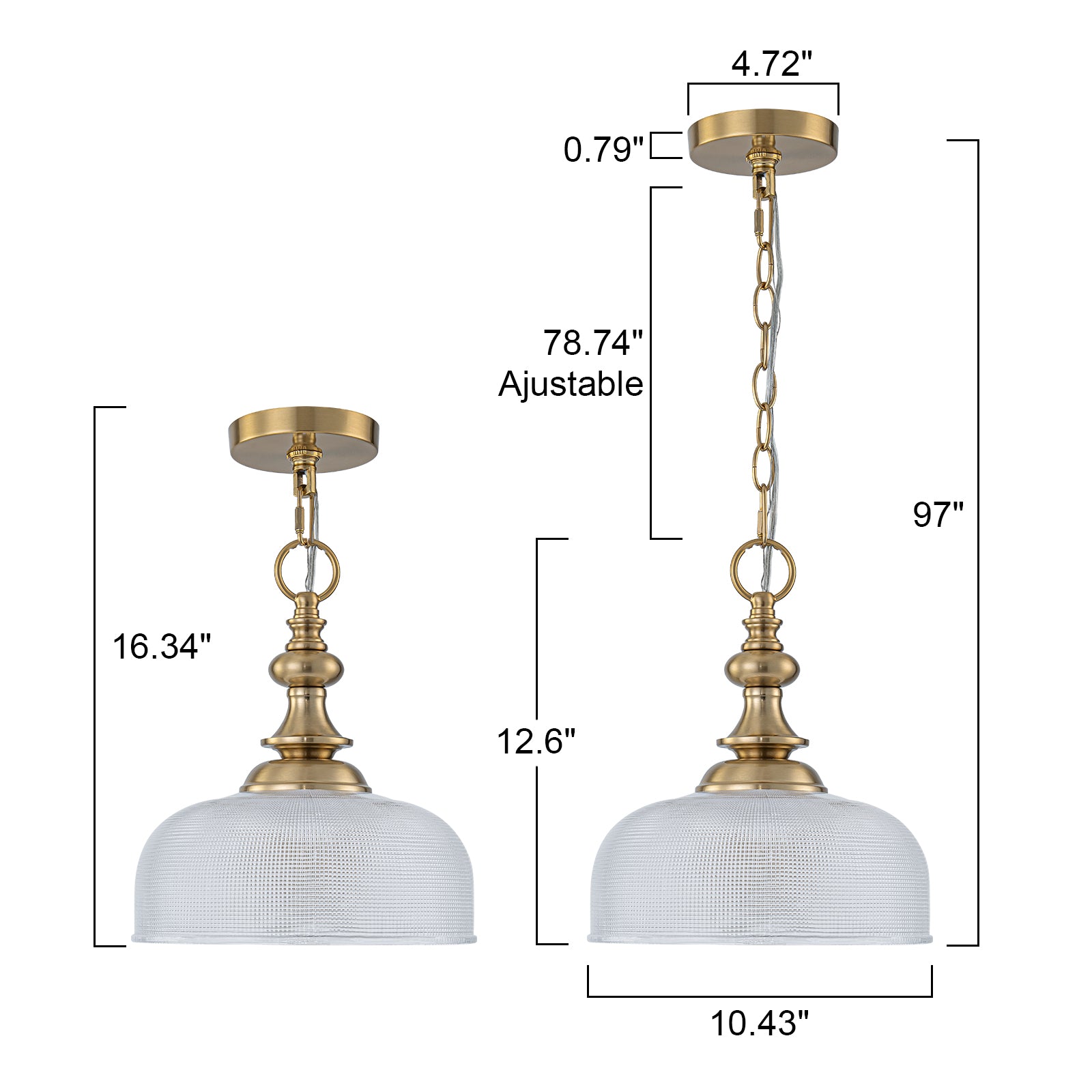 Glowlings 1-Light Modern 11"Wide Gold Prismatic Clear Glass Dome Pendant Light/Semi-Flush Mount