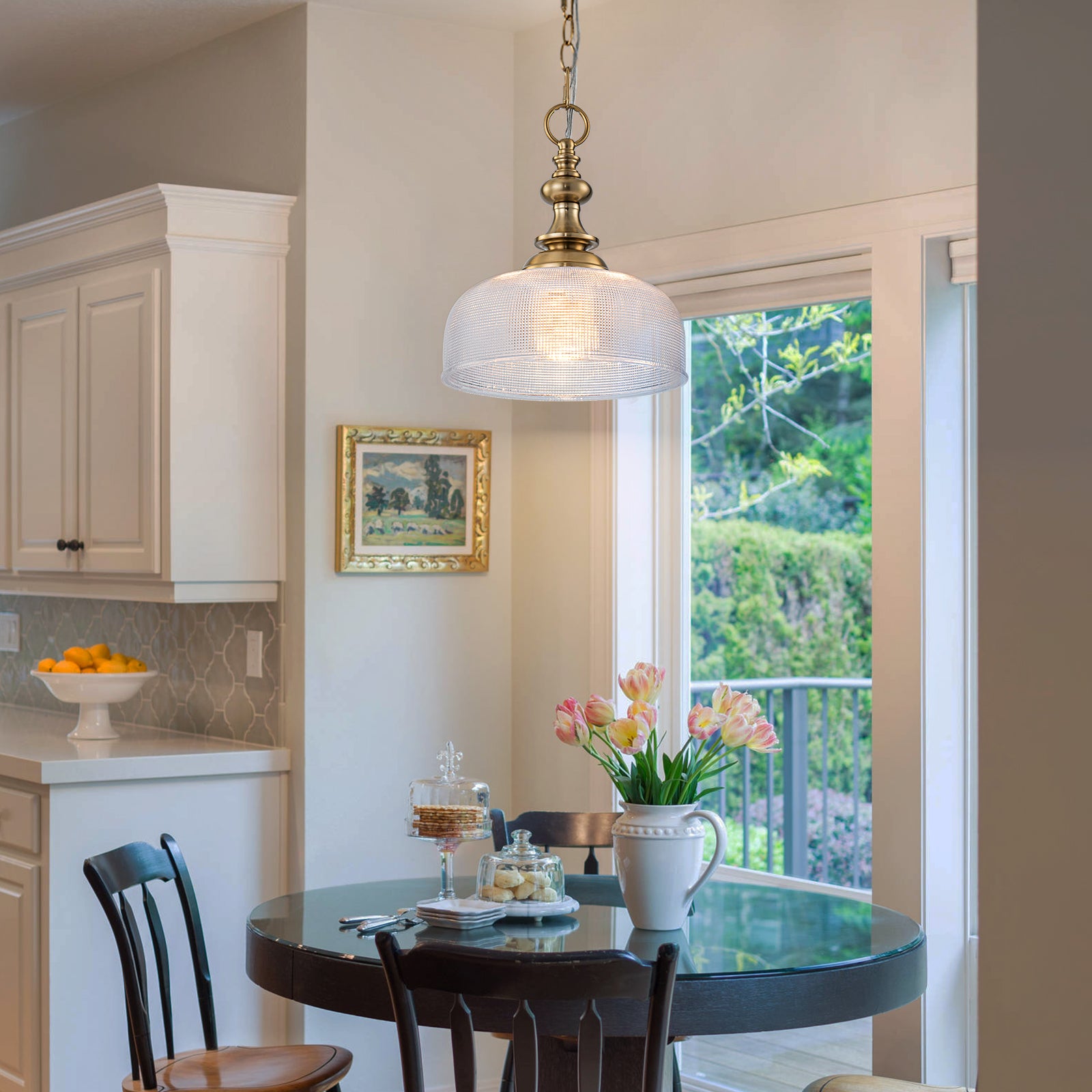 Glowlings 1-Light Modern 11"Wide Gold Prismatic Clear Glass Dome Pendant Light/Semi-Flush Mount