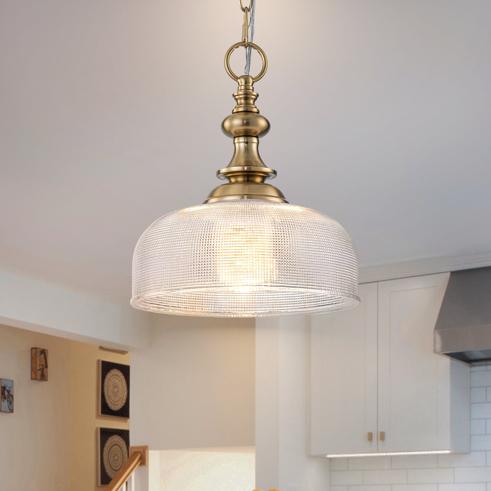 Glowlings 1-Light Modern 11"Wide Gold Prismatic Clear Glass Dome Pendant Light/Semi-Flush Mount