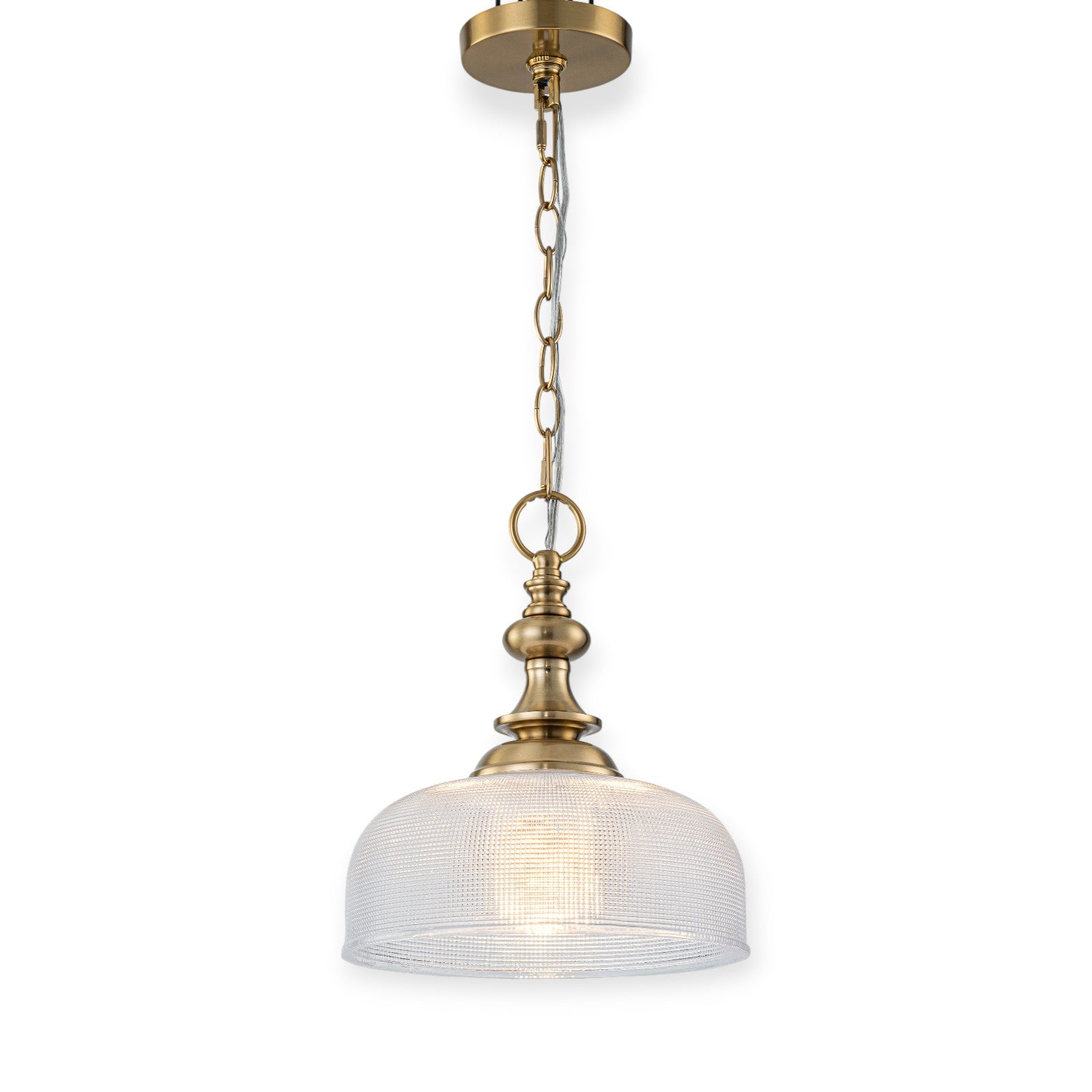 Glowlings 1-Light Modern 11"Wide Gold Prismatic Clear Glass Dome Pendant Light/Semi-Flush Mount
