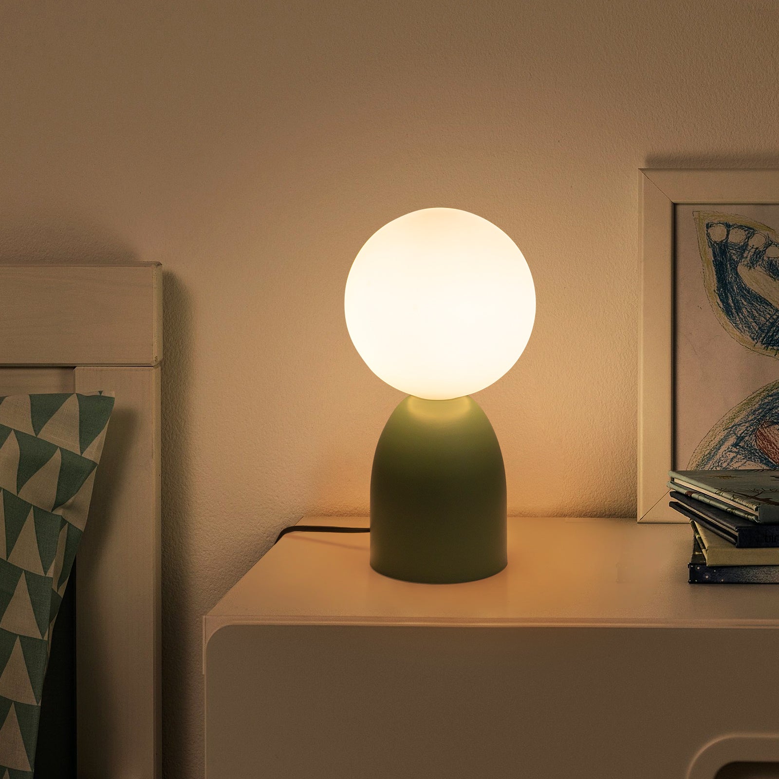 Glowlings 1-Light Modern Green Opal Glass Small Side Table Lamp