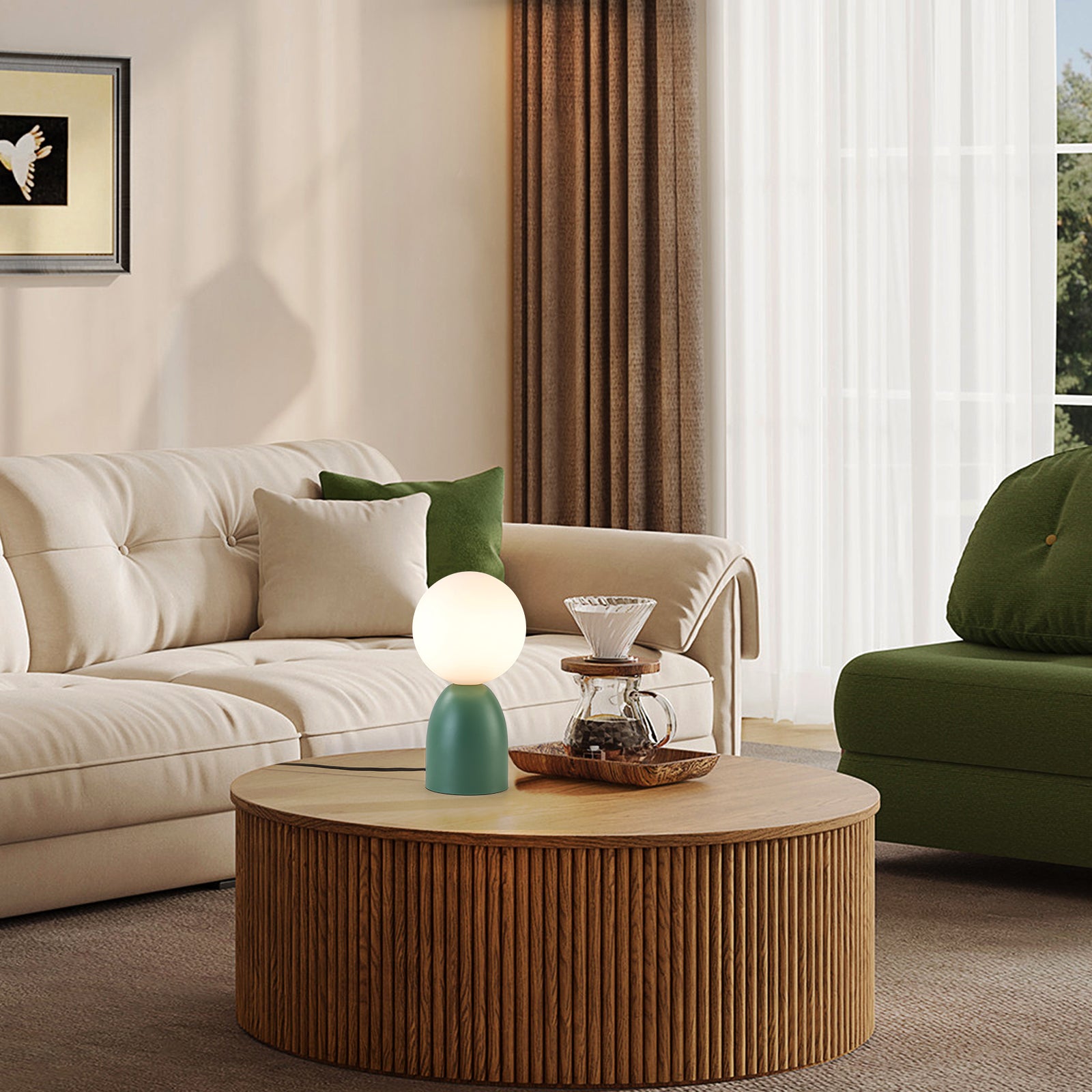 Glowlings 1-Light Modern Green Opal Glass Small Side Table Lamp