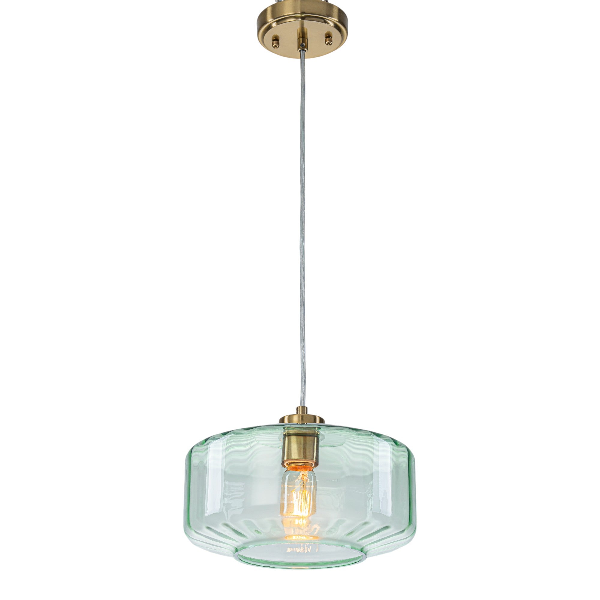 Glowlings 1-Light Modern 11"Wide Green Ribbed Glass Lantern Pendant Light Island Light