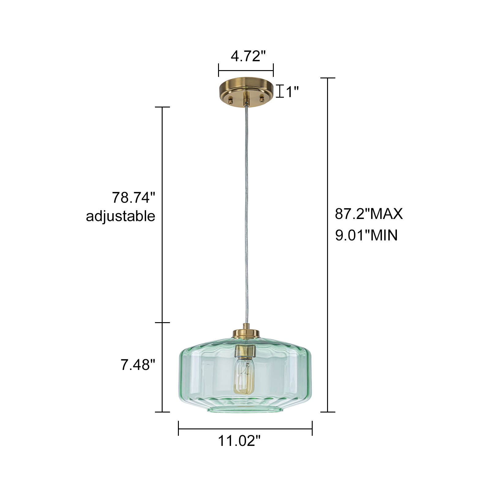 Glowlings 1-Light Modern 11"Wide Green Ribbed Glass Lantern Pendant Light Island Light