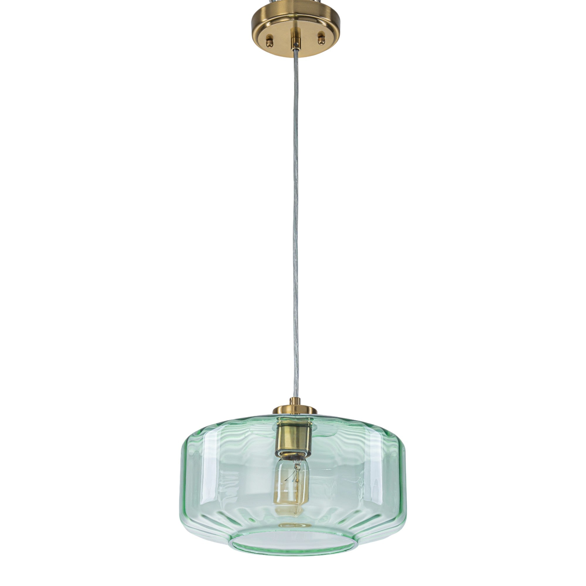 Glowlings 1-Light Modern 11"Wide Green Ribbed Glass Lantern Pendant Light Island Light
