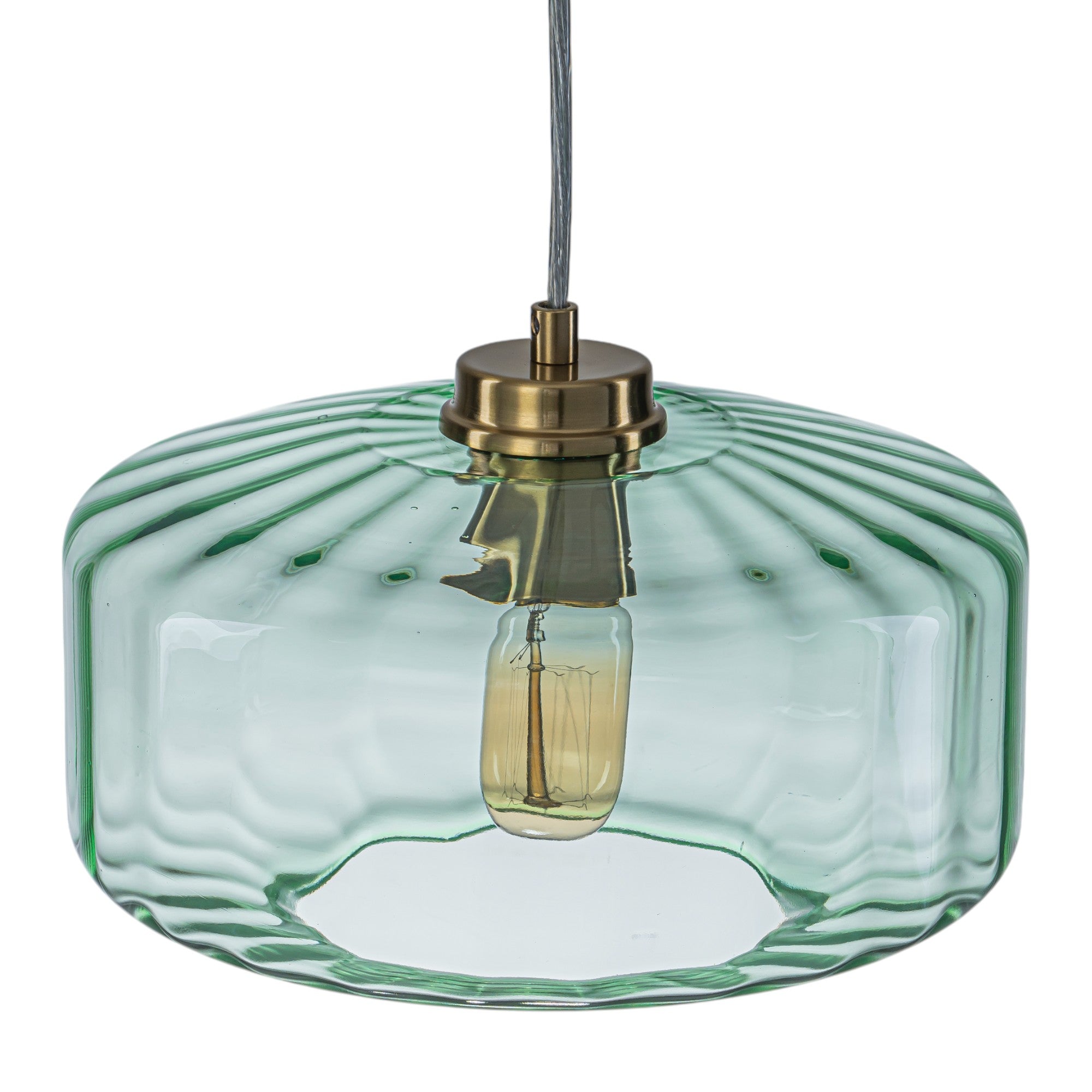 Glowlings 1-Light Modern 11"Wide Green Ribbed Glass Lantern Pendant Light Island Light
