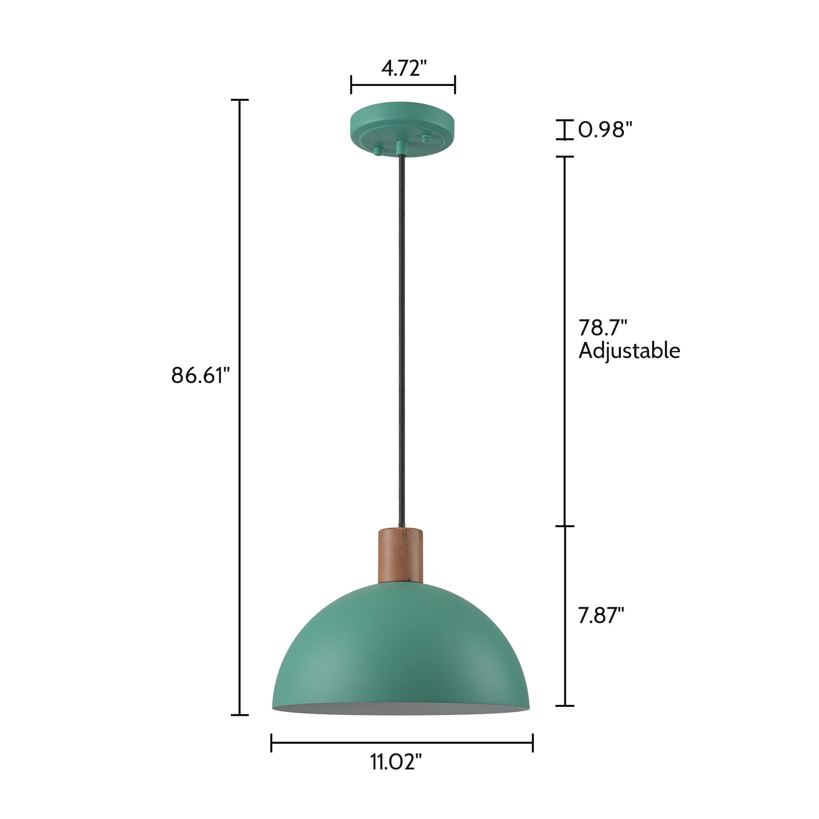 Glowlings 1-Light Modern 11"Wide Green/Black Small Dome Pendant Light