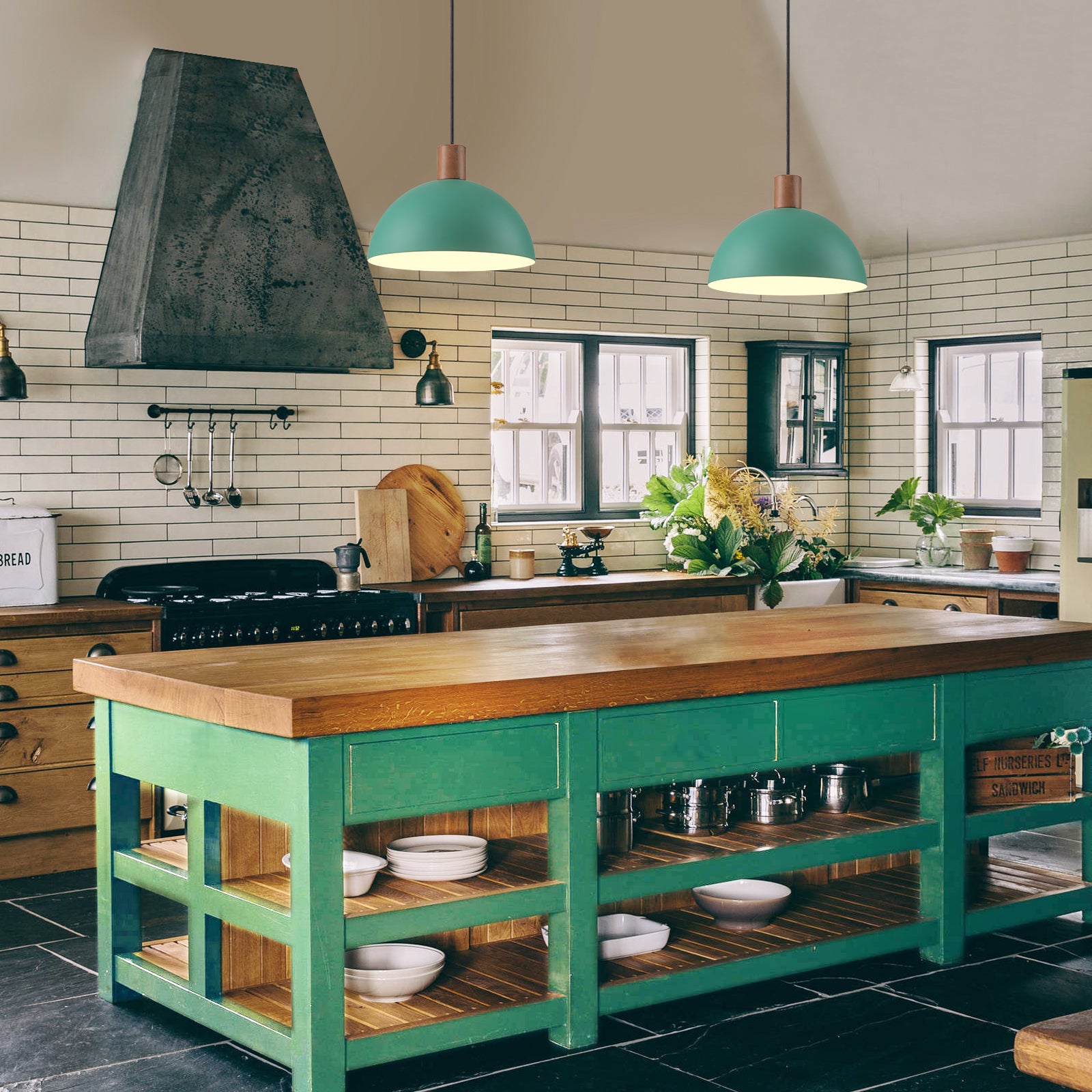 Glowlings 1-Light Modern 11"Wide Green/Black Small Dome Pendant Light
