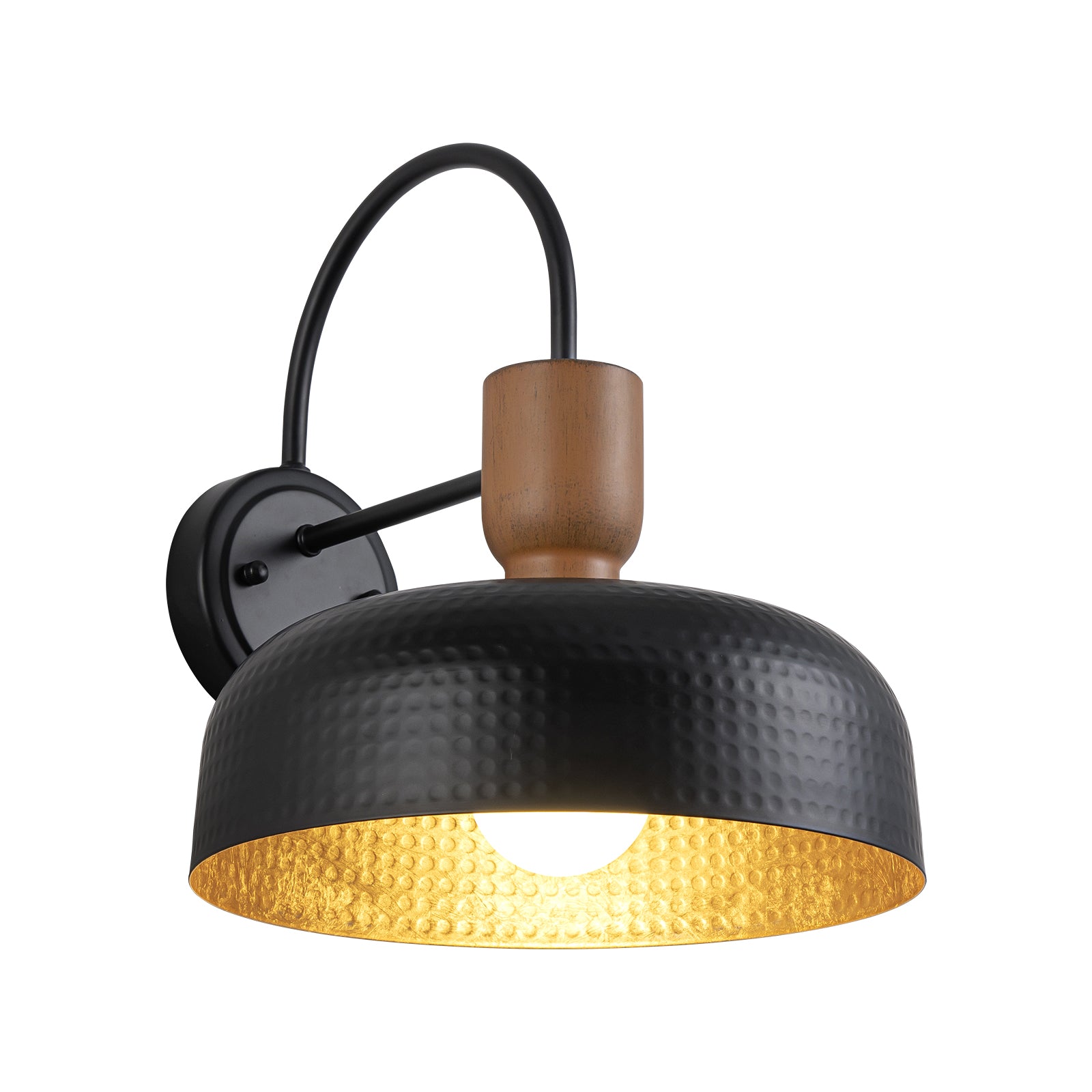 Glowlings 1-flammige, moderne, 30,5 cm breite, gehämmerte schwarze Kuppel-Wandleuchte für den Innen- und Außenbereich