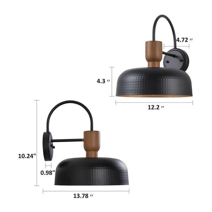 Glowlings 1-flammige, moderne, 30,5 cm breite, gehämmerte schwarze Kuppel-Wandleuchte für den Innen- und Außenbereich