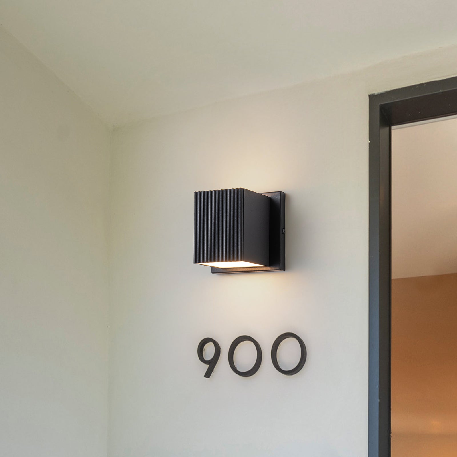 Glowlings 1-Light Modern IP54 Matte Black Small Ribbed Square Outdoor LED Wall Sconce