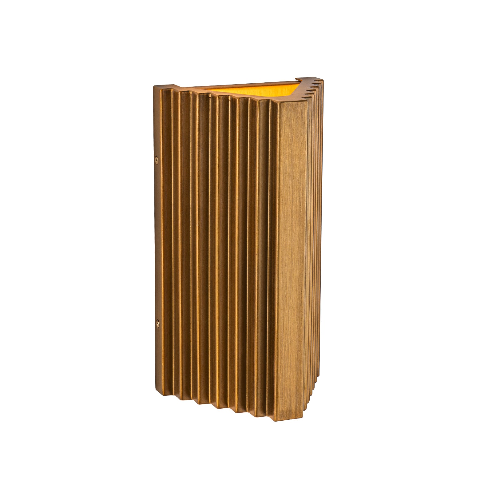 Glowlings 1-Light Modern 10"High IP65 Hand-Brushed Antique Gold Ribbed Fluted Triangle LED Outdoor Wall Sconce