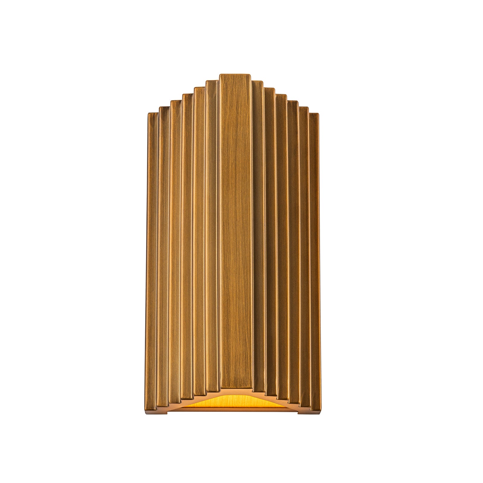 Glowlings 1-Light Modern 10"High IP65 Hand-Brushed Antique Gold Ribbed Fluted Triangle LED Outdoor Wall Sconce