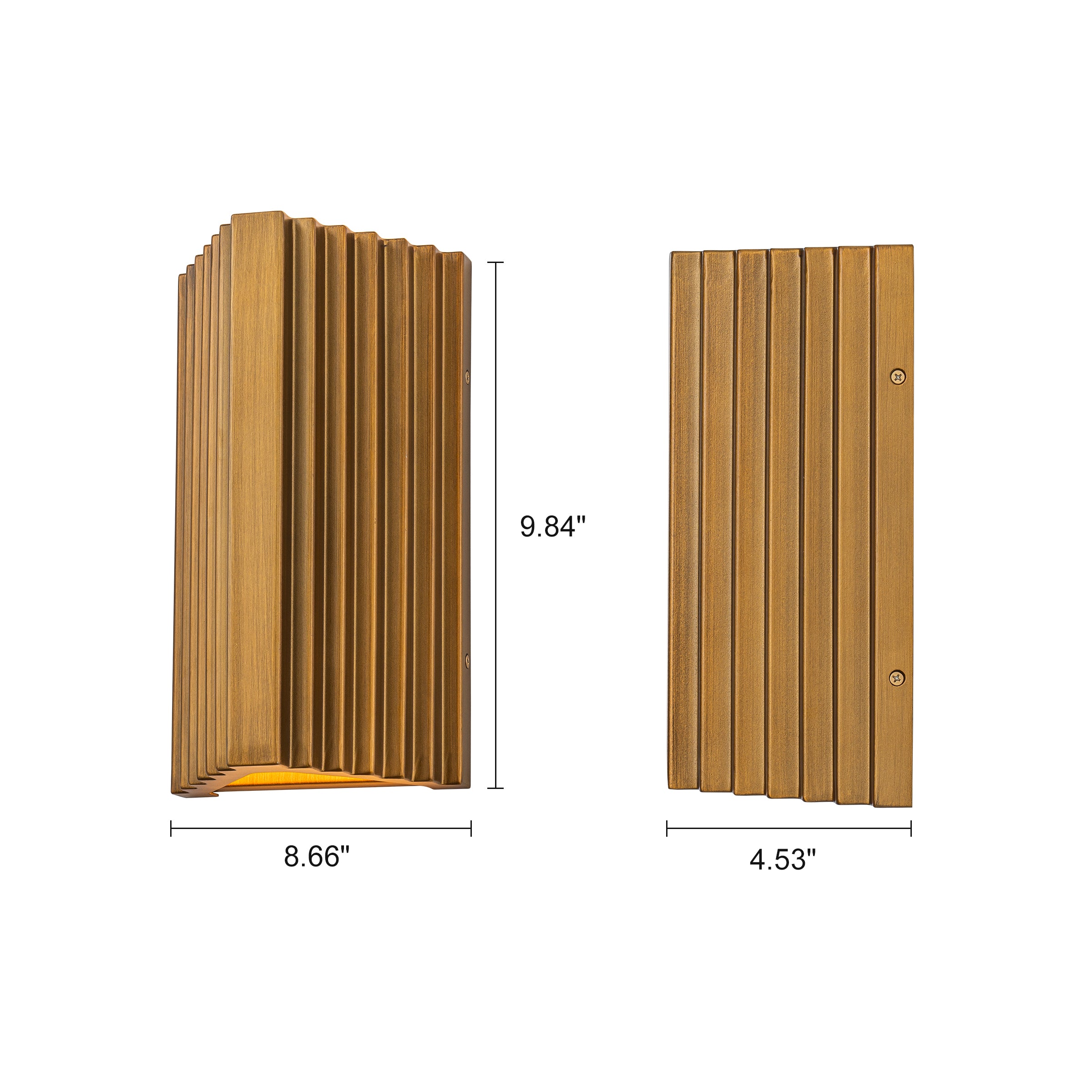 Glowlings 1-Light Modern 10"High IP65 Hand-Brushed Antique Gold Ribbed Fluted Triangle LED Outdoor Wall Sconce