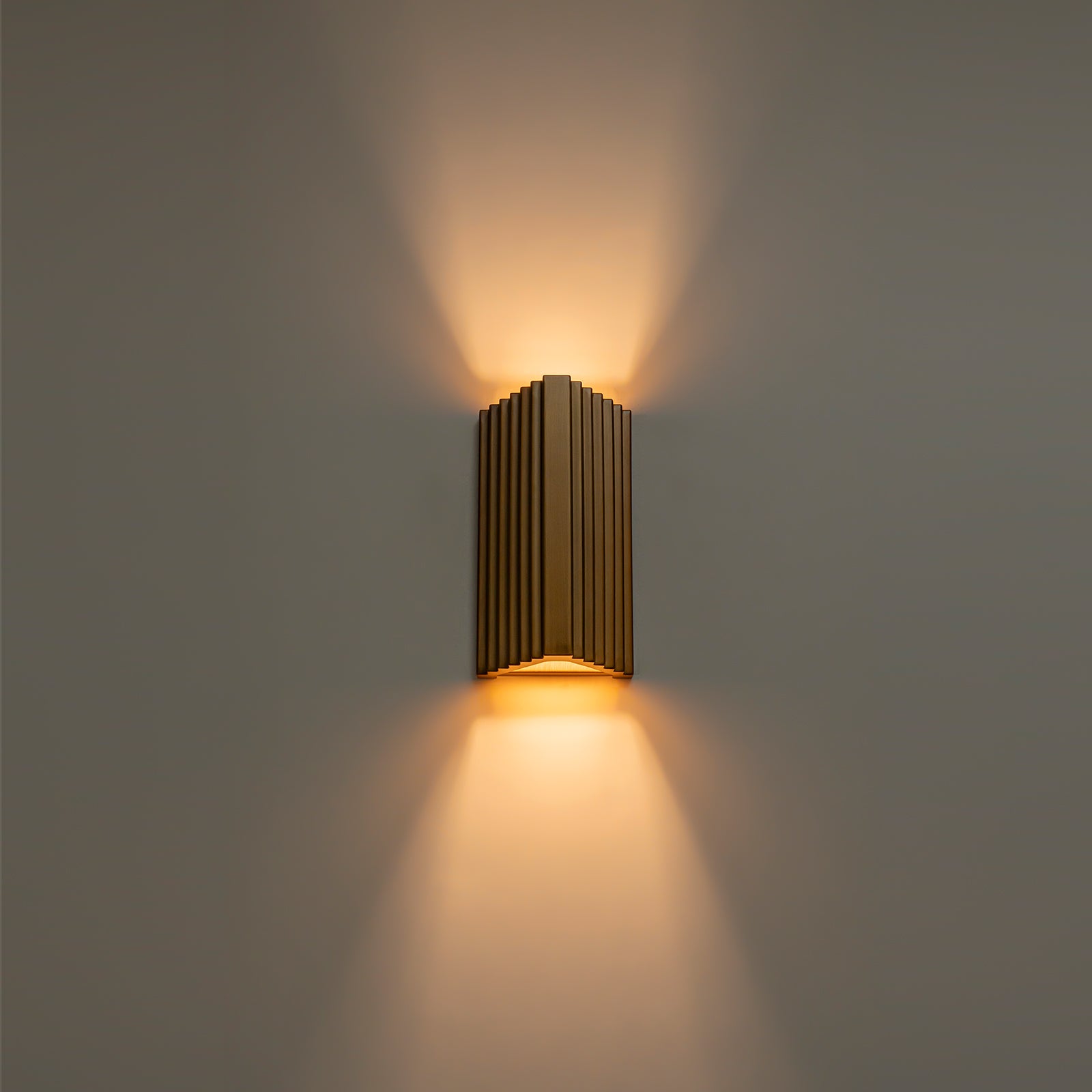 Glowlings 1-Light Modern 10"High IP65 Hand-Brushed Antique Gold Ribbed Fluted Triangle LED Outdoor Wall Sconce