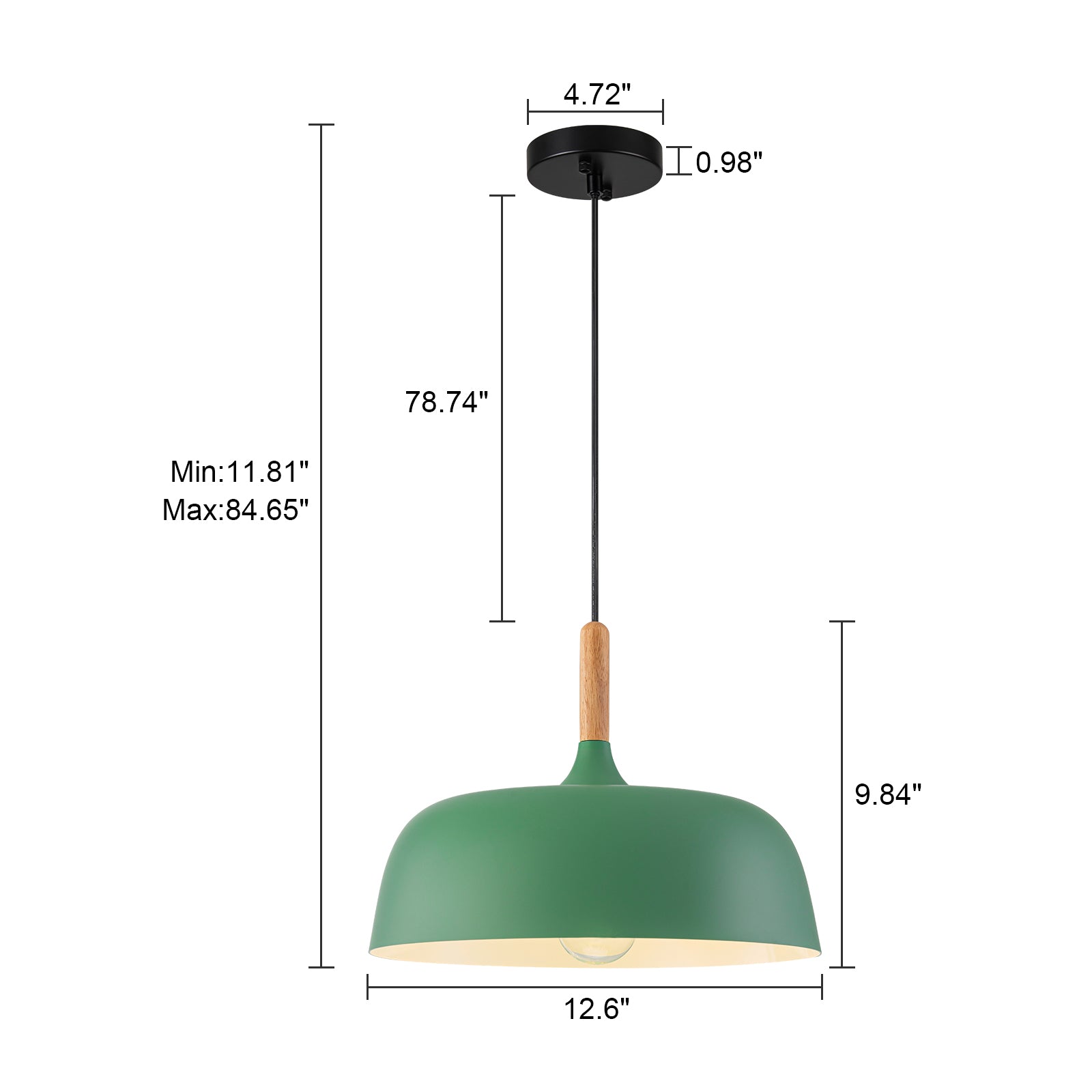 Glowlings 1-Light Modern 13"Wide Macaron Green Wood Dome Pendant Light