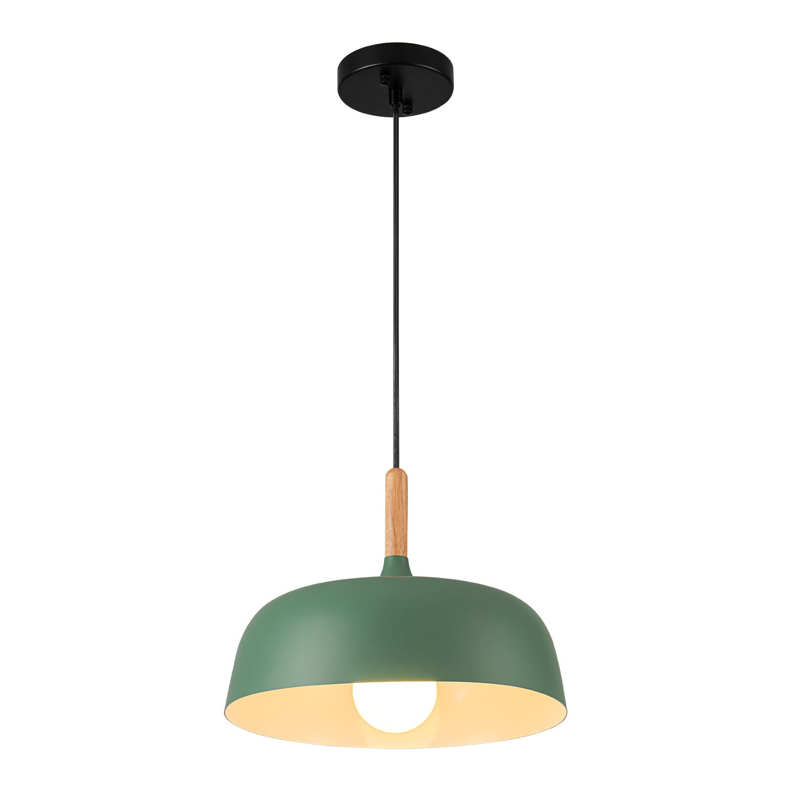 Glowlings 1-Light Modern 13"Wide Macaron Green Wood Dome Pendant Light