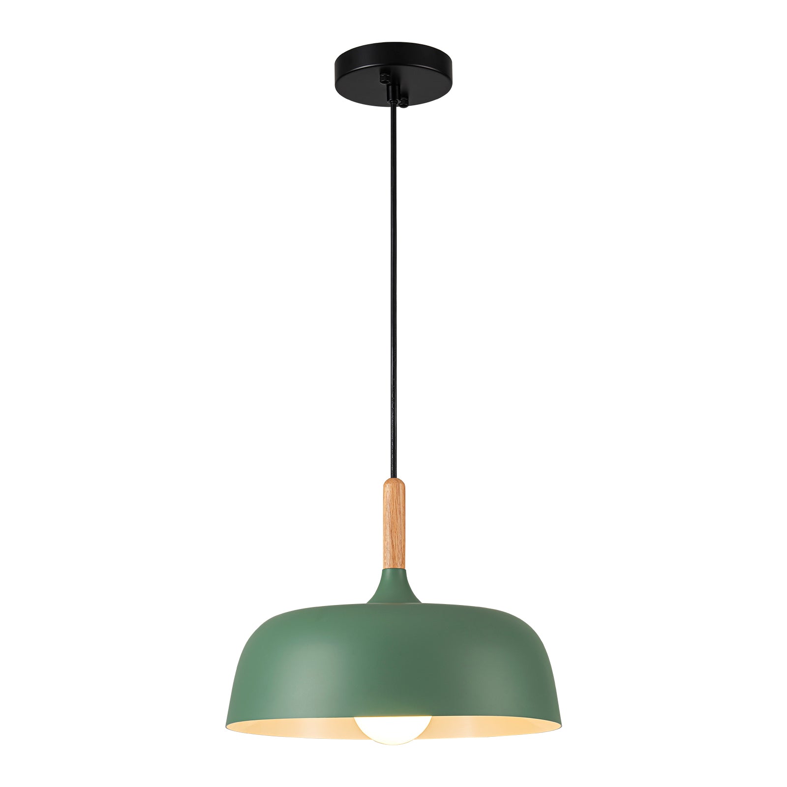 Glowlings 1-Light Modern 13"Wide Macaron Green Wood Dome Pendant Light
