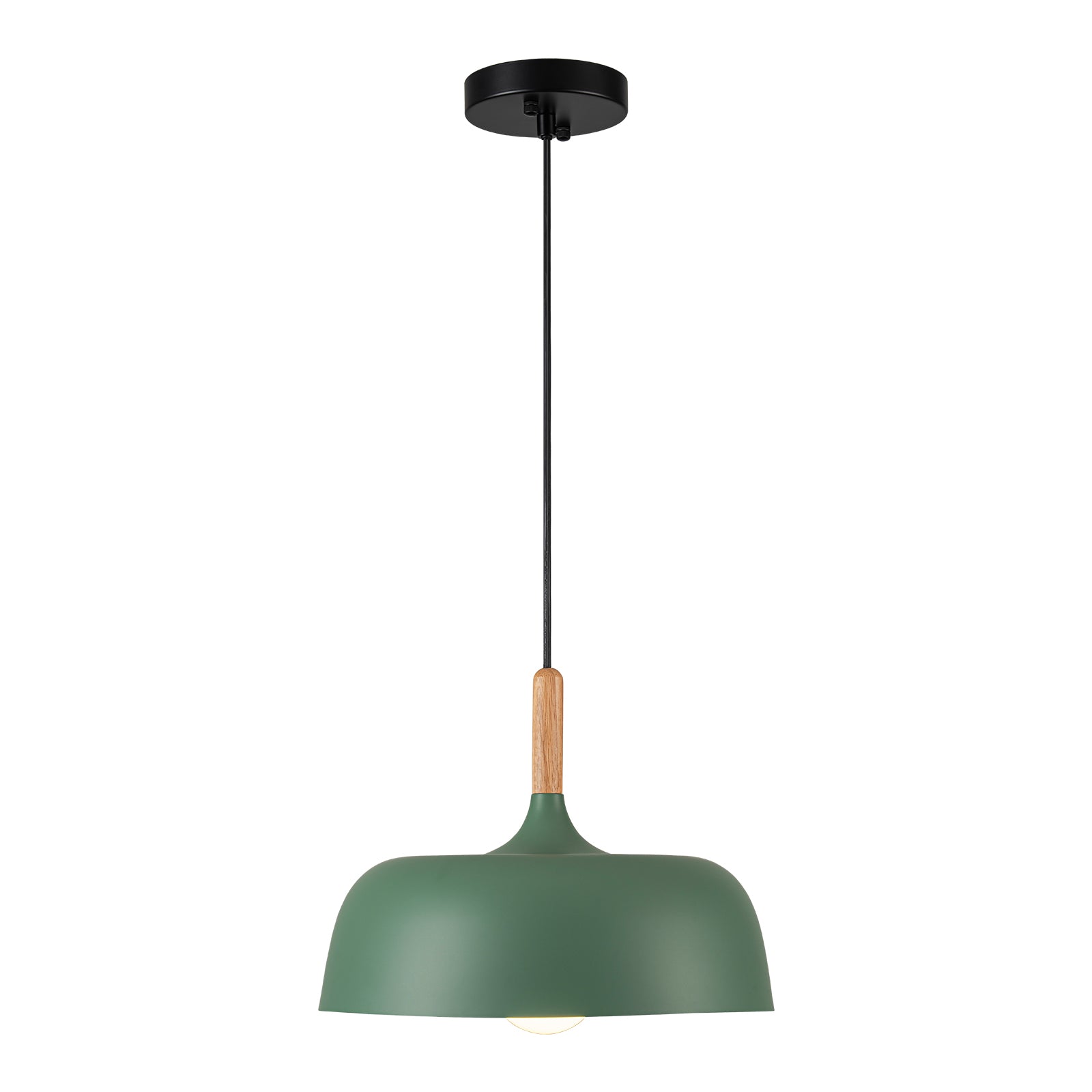 Glowlings 1-Light Modern 13"Wide Macaron Green Wood Dome Pendant Light