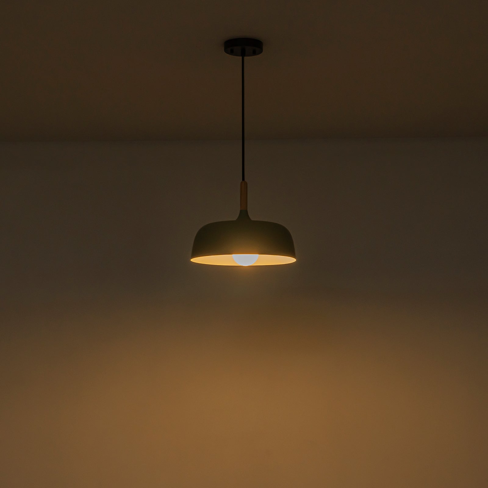 Glowlings 1-Light Modern 13"Wide Macaron Green Wood Dome Pendant Light