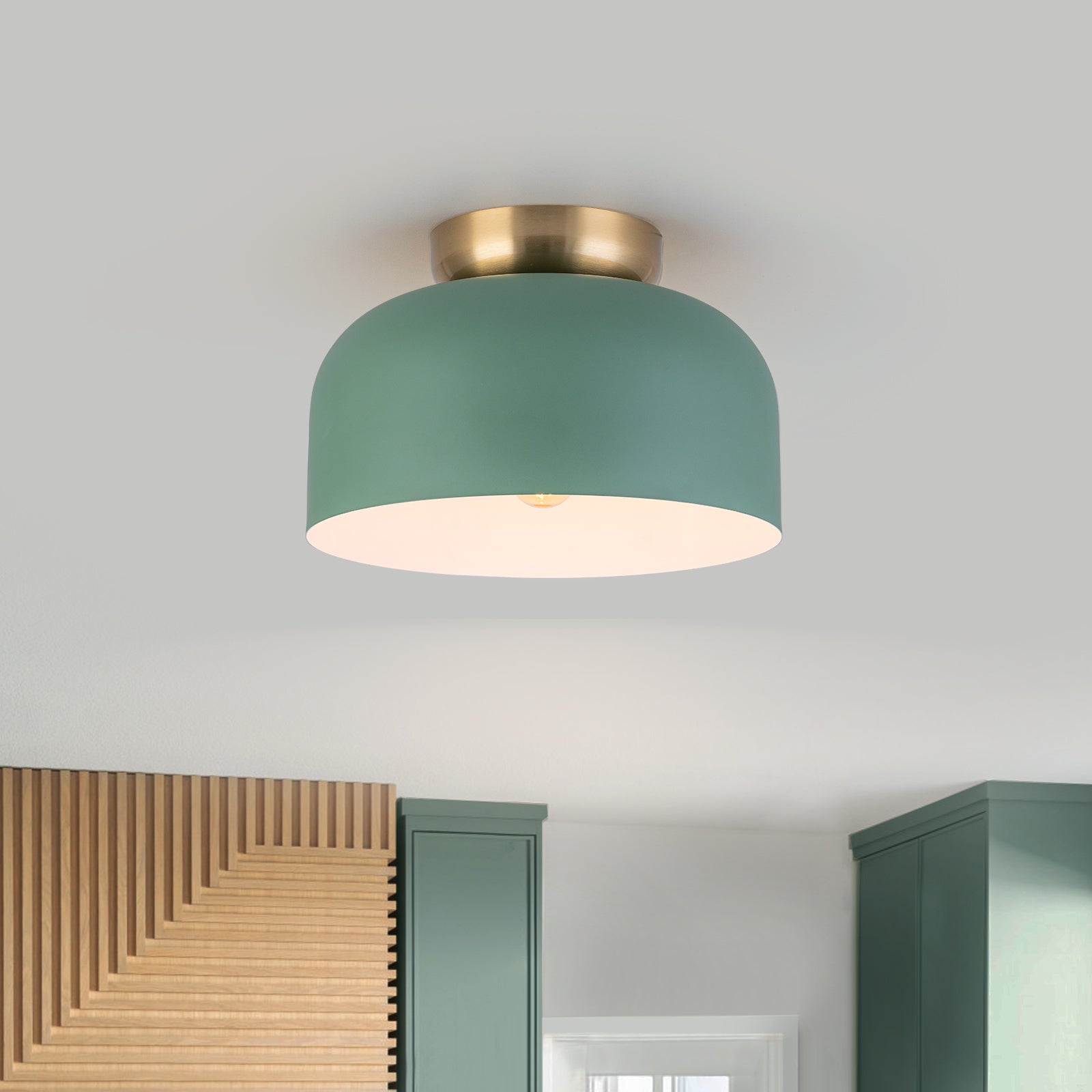 Glowlings 1-Light Modern Macaroon Green Dome Flush Mount Ceiling Light