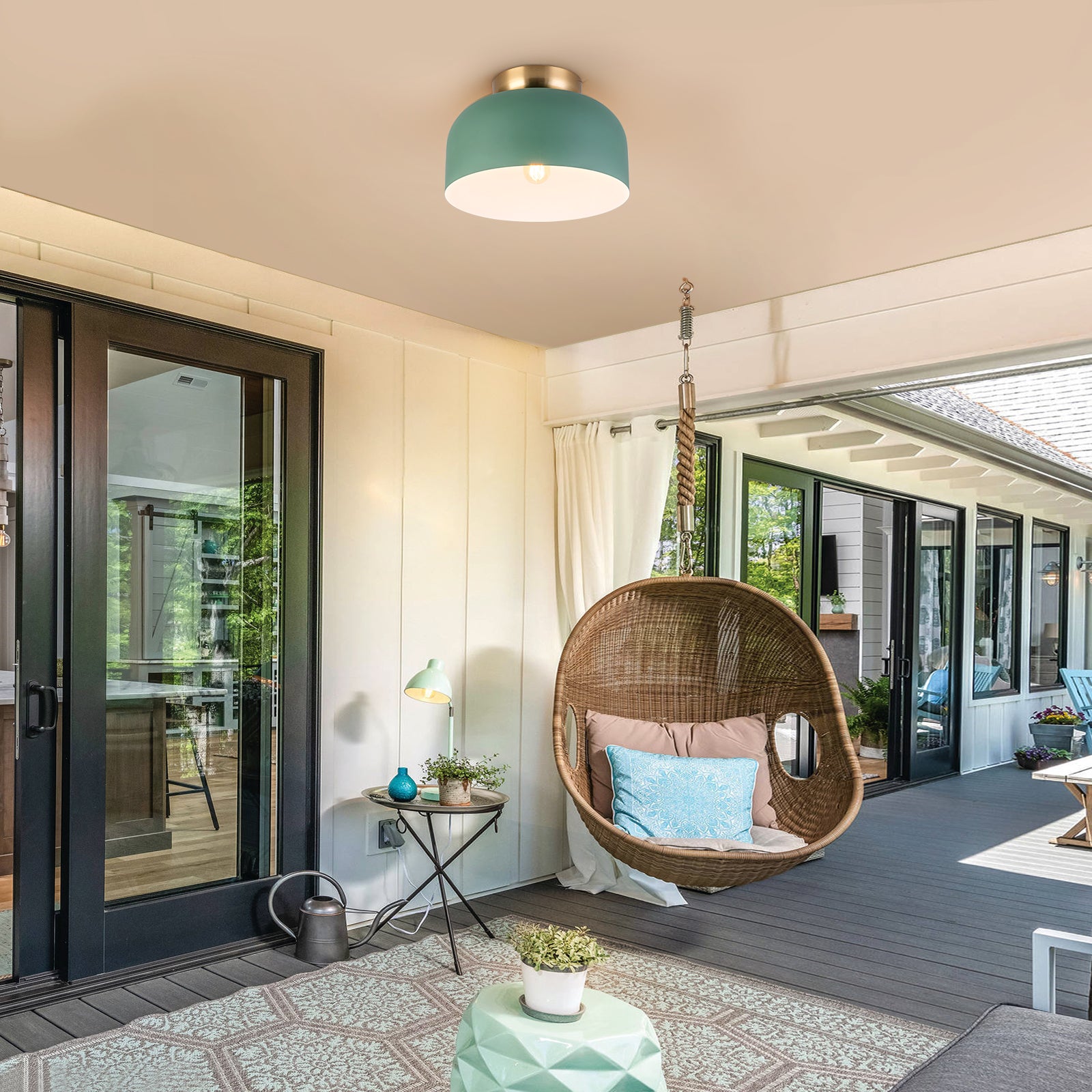 Glowlings 1-Light Modern Macaroon Green Dome Flush Mount Ceiling Light