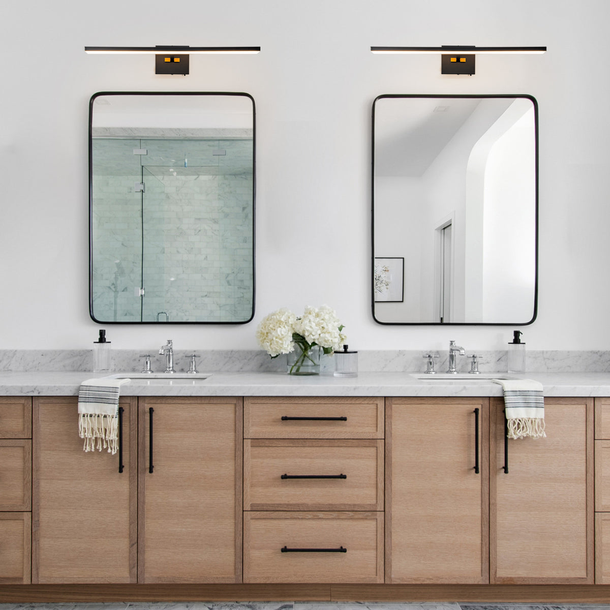 Glowlings 1-Light Modern Matte Black Linear LED Vanity Light - Brass Accent Bathroom Wall Sconce