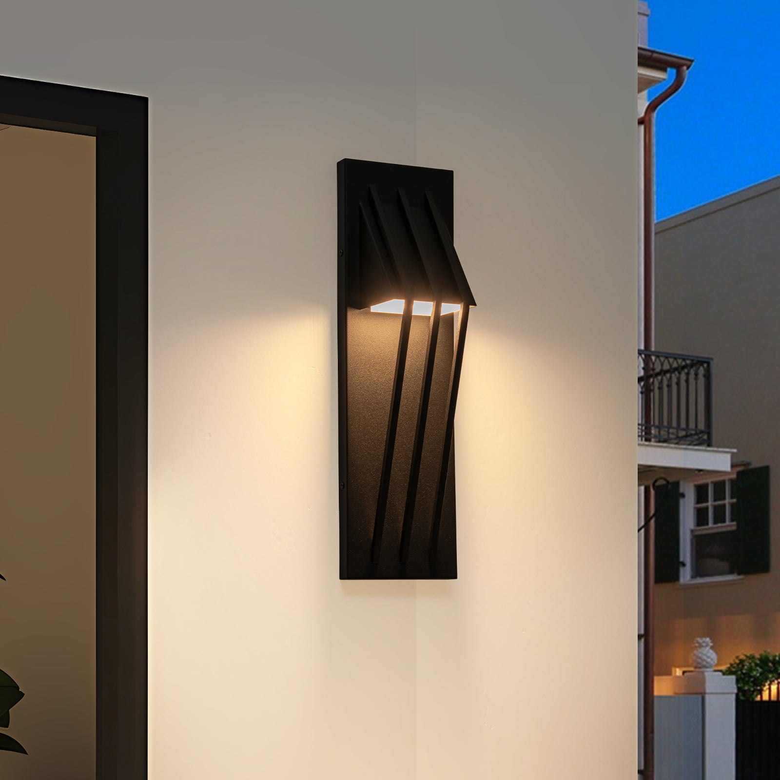 Glowlings 1-Light Modern 18"High Matte Black IP54 Rectangle LED Outdoor Wall Sconce