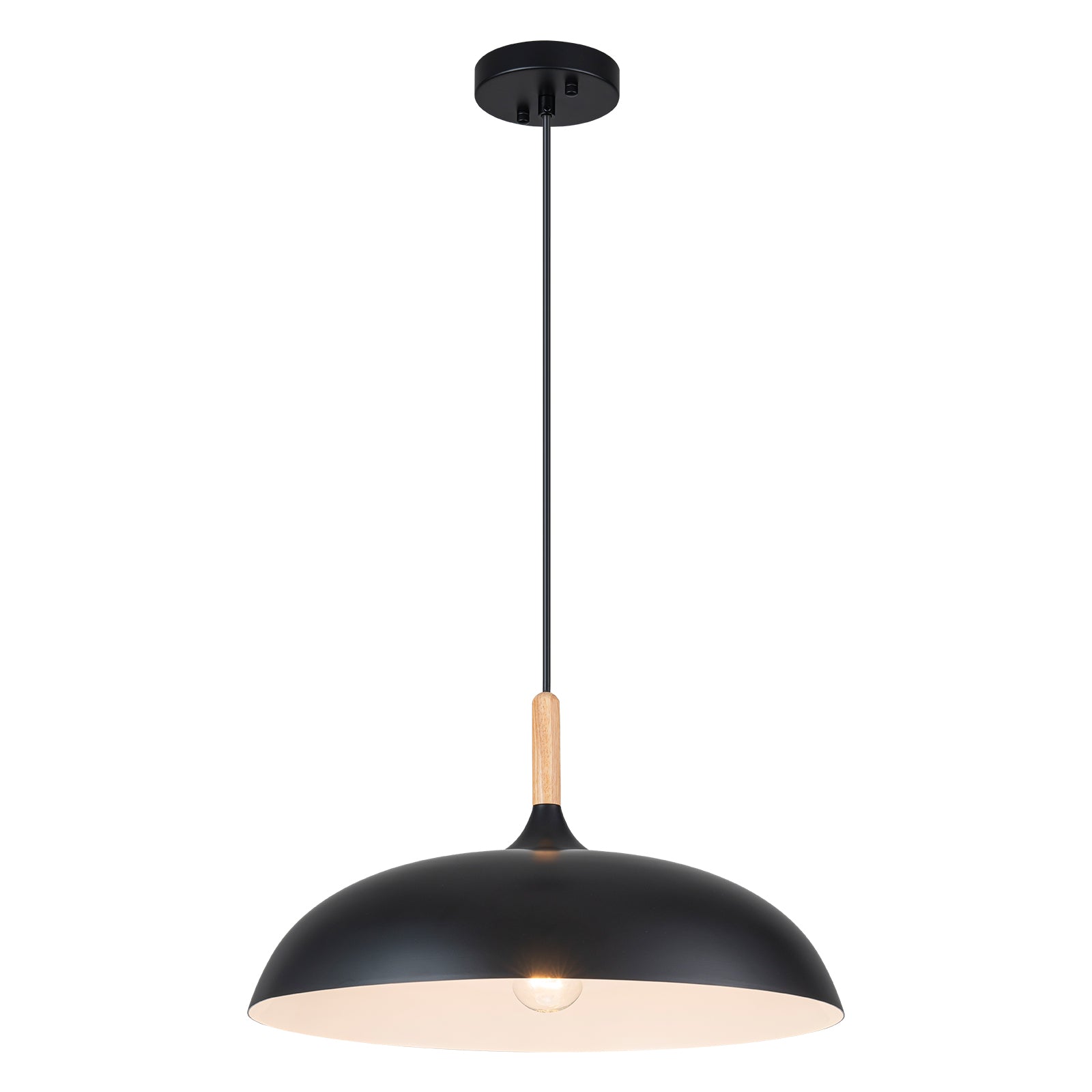 Glowlings 1-Light Modern 18"Wide Matte Black Wood Dome Pendant Light Island Light