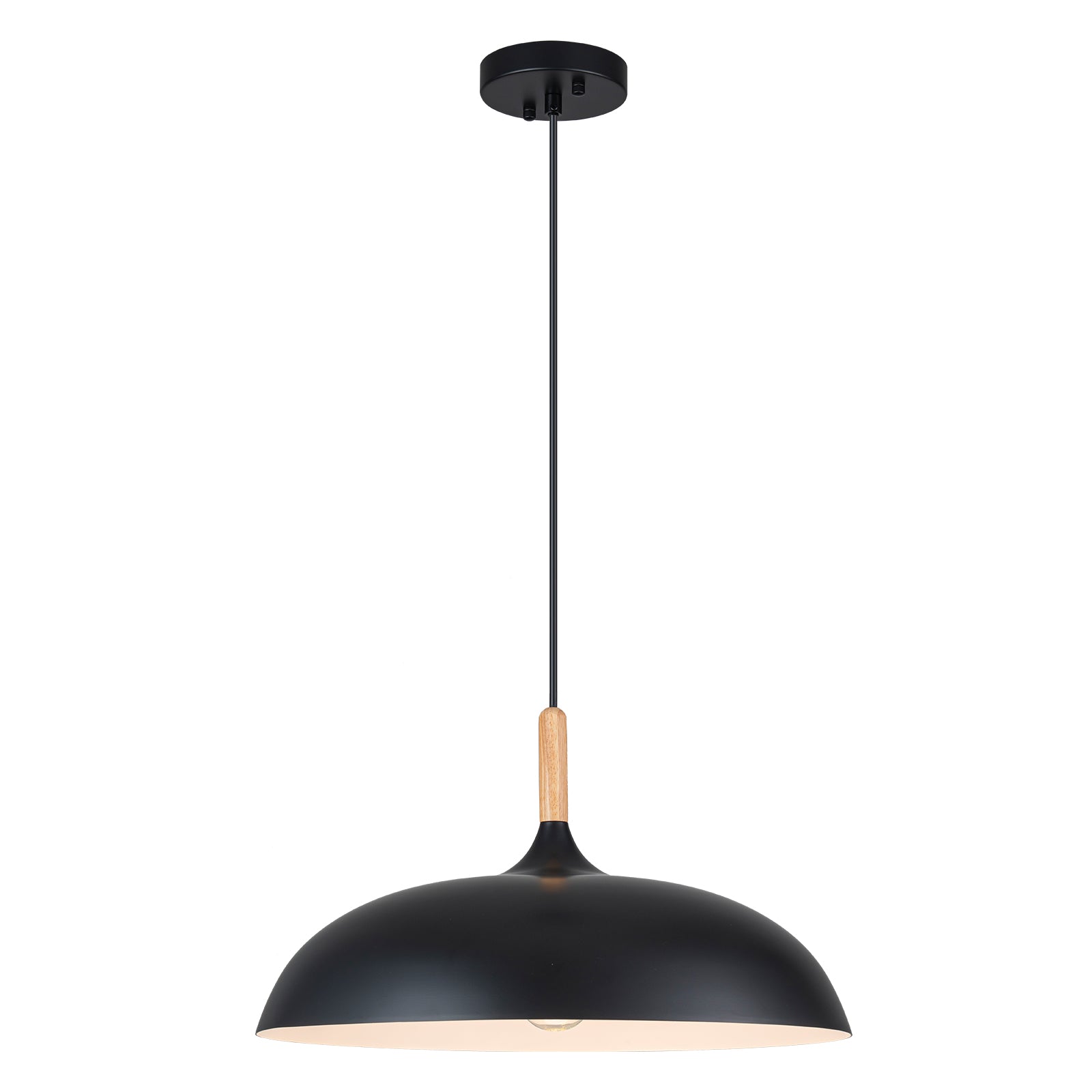 Glowlings 1-Light Modern 18"Wide Matte Black Wood Dome Pendant Light Island Light