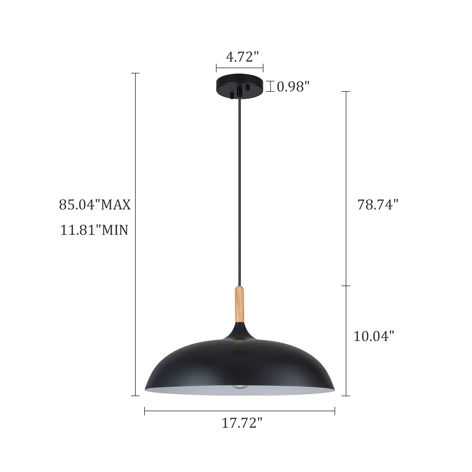 Glowlings 1-Light Modern 18"Wide Matte Black Wood Dome Pendant Light Island Light