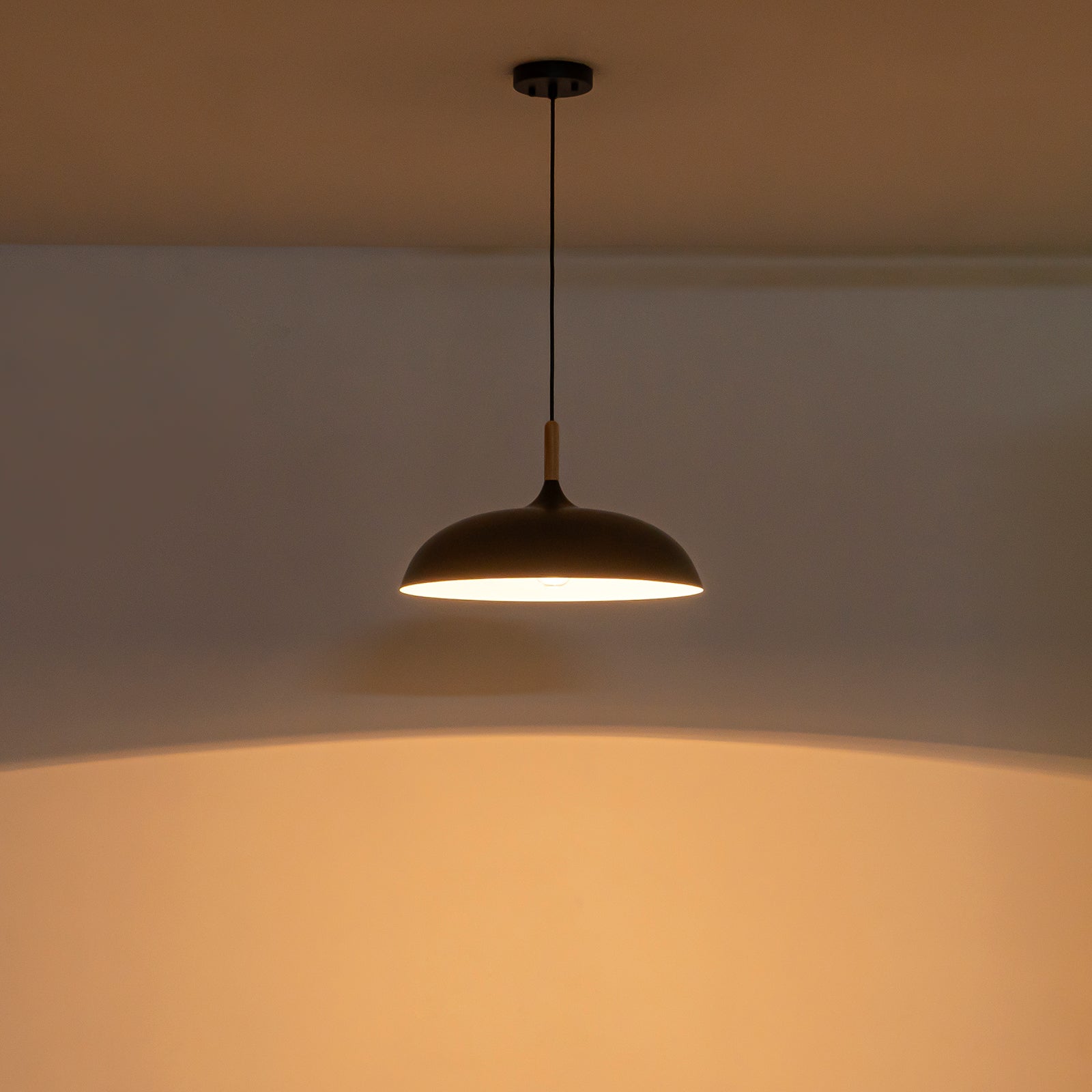 Glowlings 1-Light Modern 18"Wide Matte Black Wood Dome Pendant Light Island Light