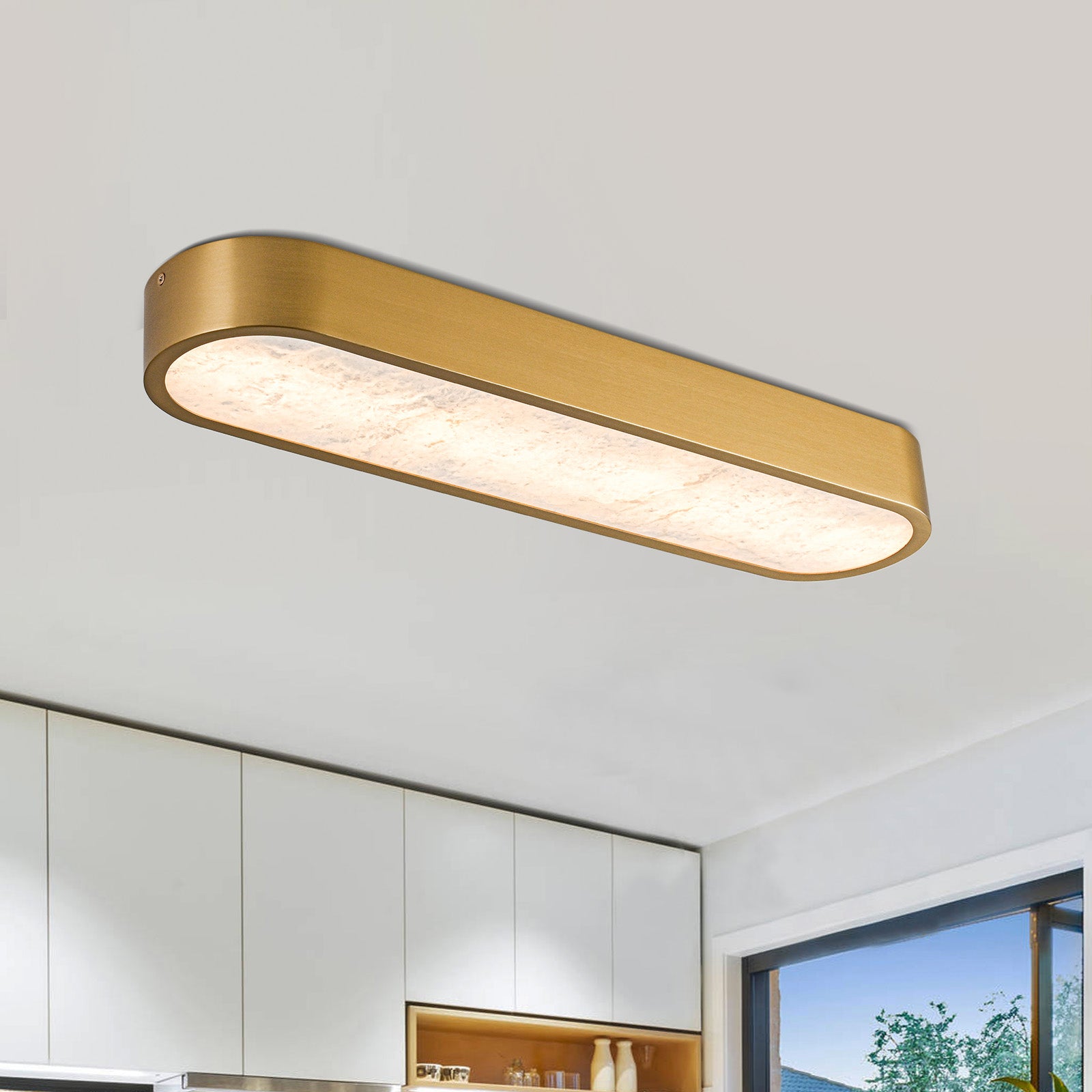 Glowlings 1-flammige, moderne 24" breite LED-Deckenleuchte aus Alabaster-Marmor
