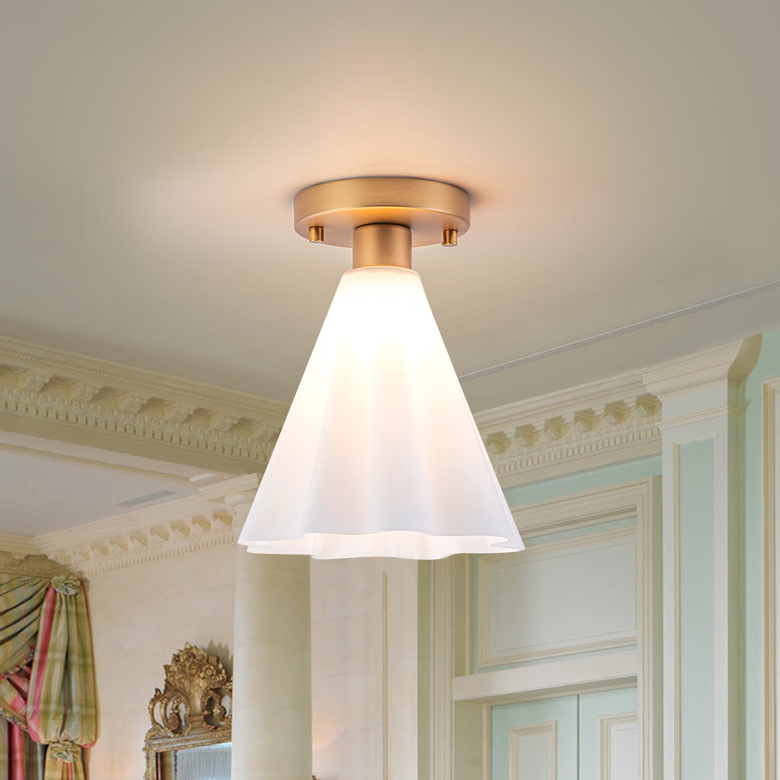 Glowlings 1-Light Modern Opal Glass Cone Flower Flush Mount Ceiling Light