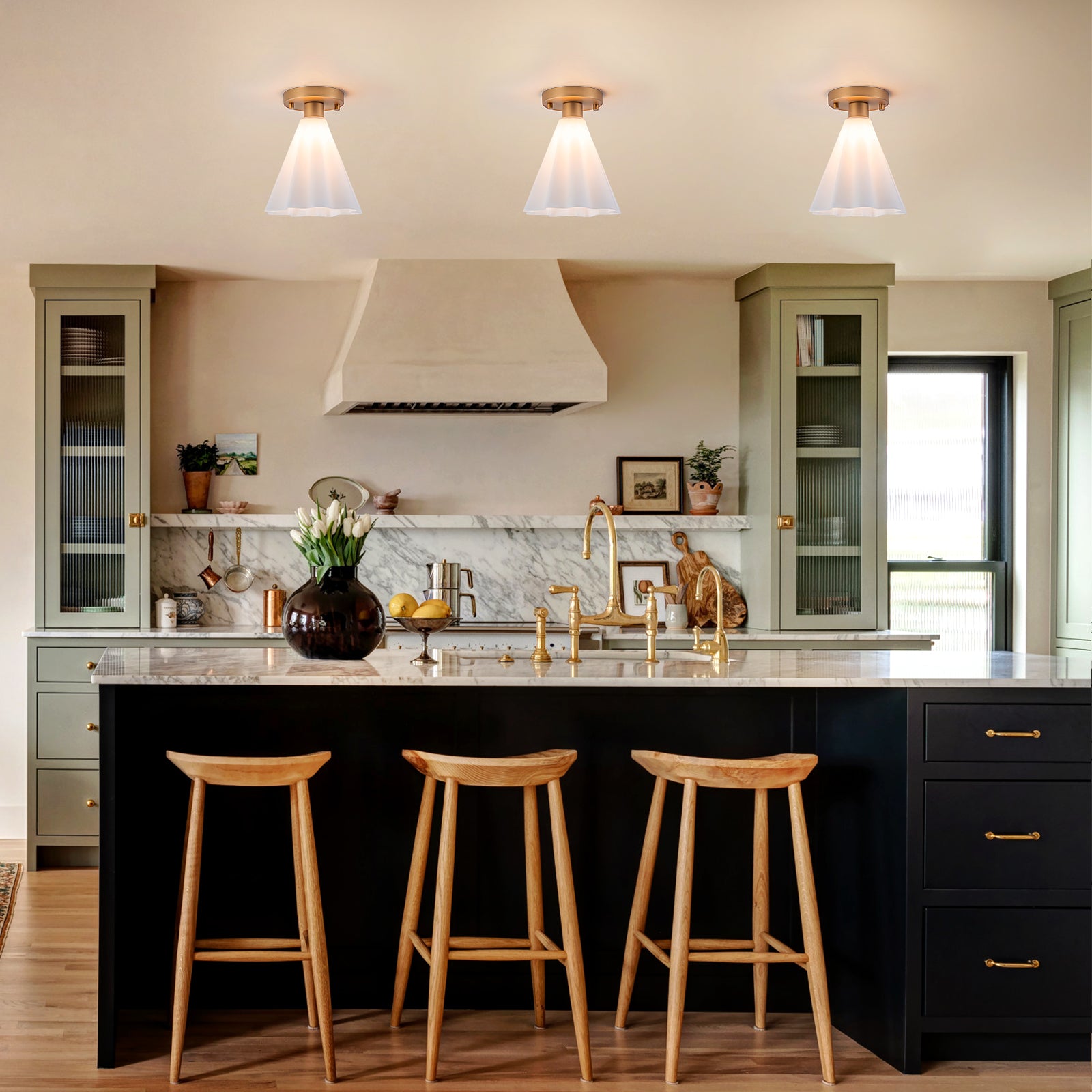 Glowlings 1-Light Modern Opal Glass Cone Flower Flush Mount Ceiling Light