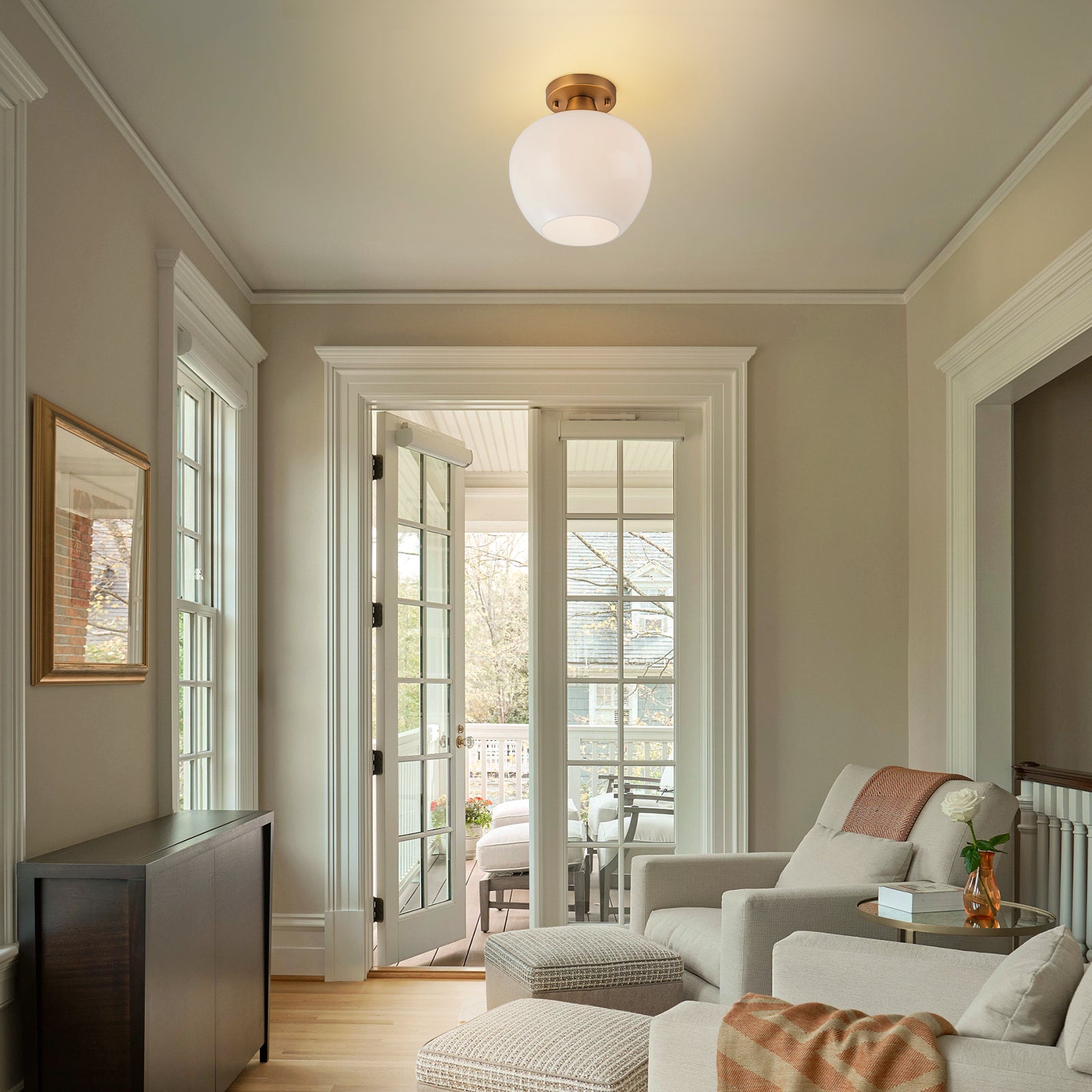 Glowlings 1-Light Modern Opal Glass Small Semi-Flush Mount Ceiling Light