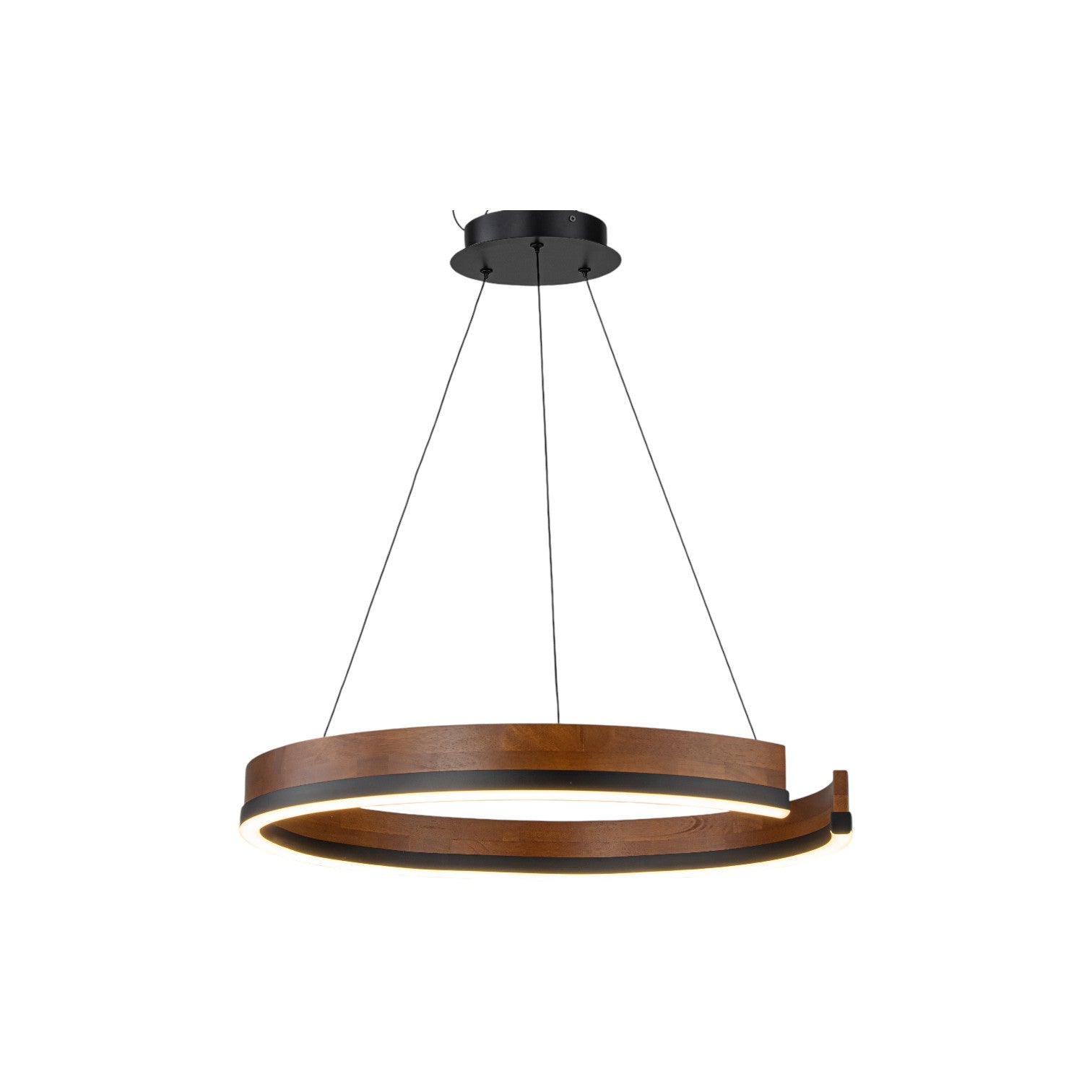 Glowlings 1-Light Modern 24"Wide Open Ring 3000K Dimmable LED Walnut Wood Pendant Light