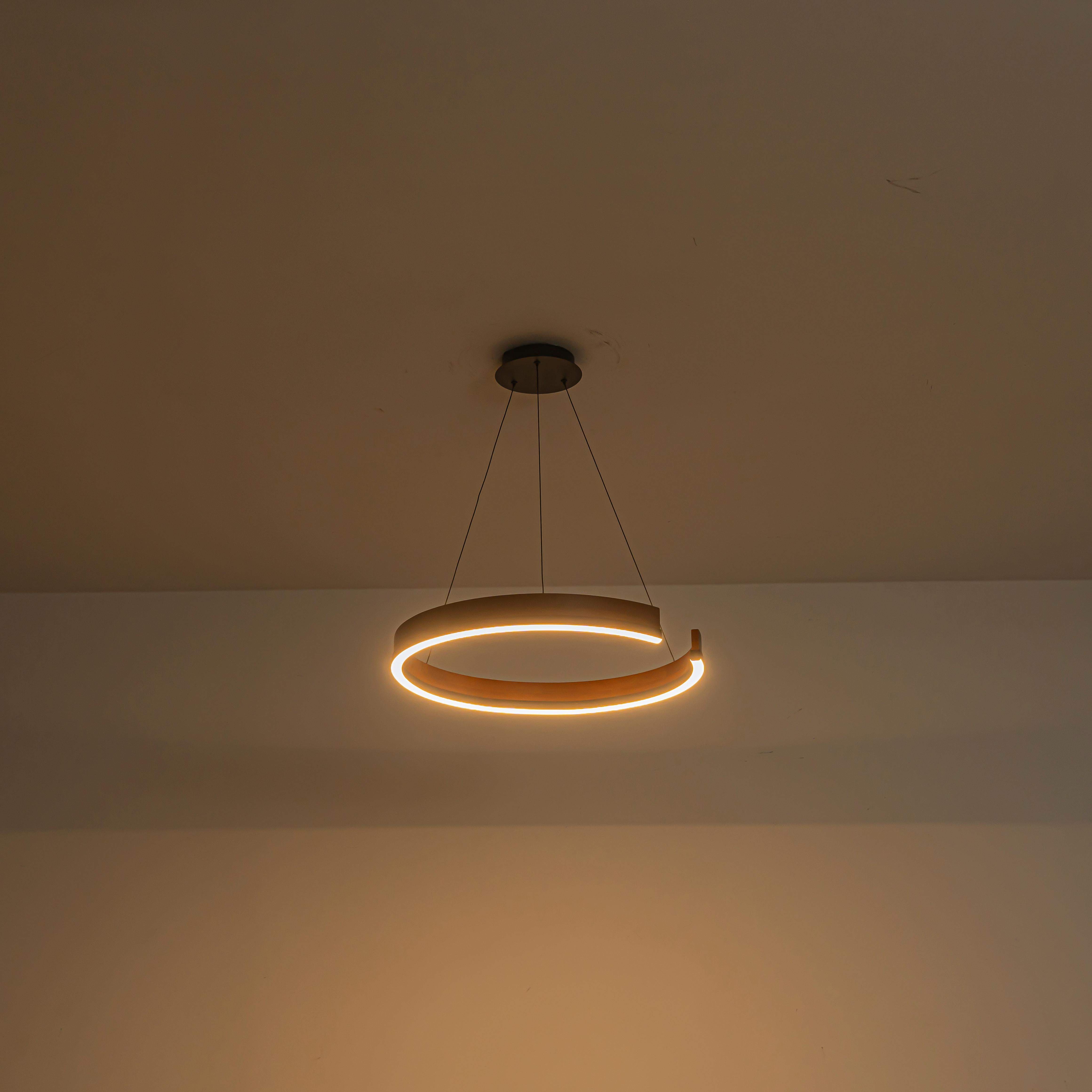 Glowlings 1-Light Modern 24"Wide Open Ring 3000K Dimmable LED Walnut Wood Pendant Light